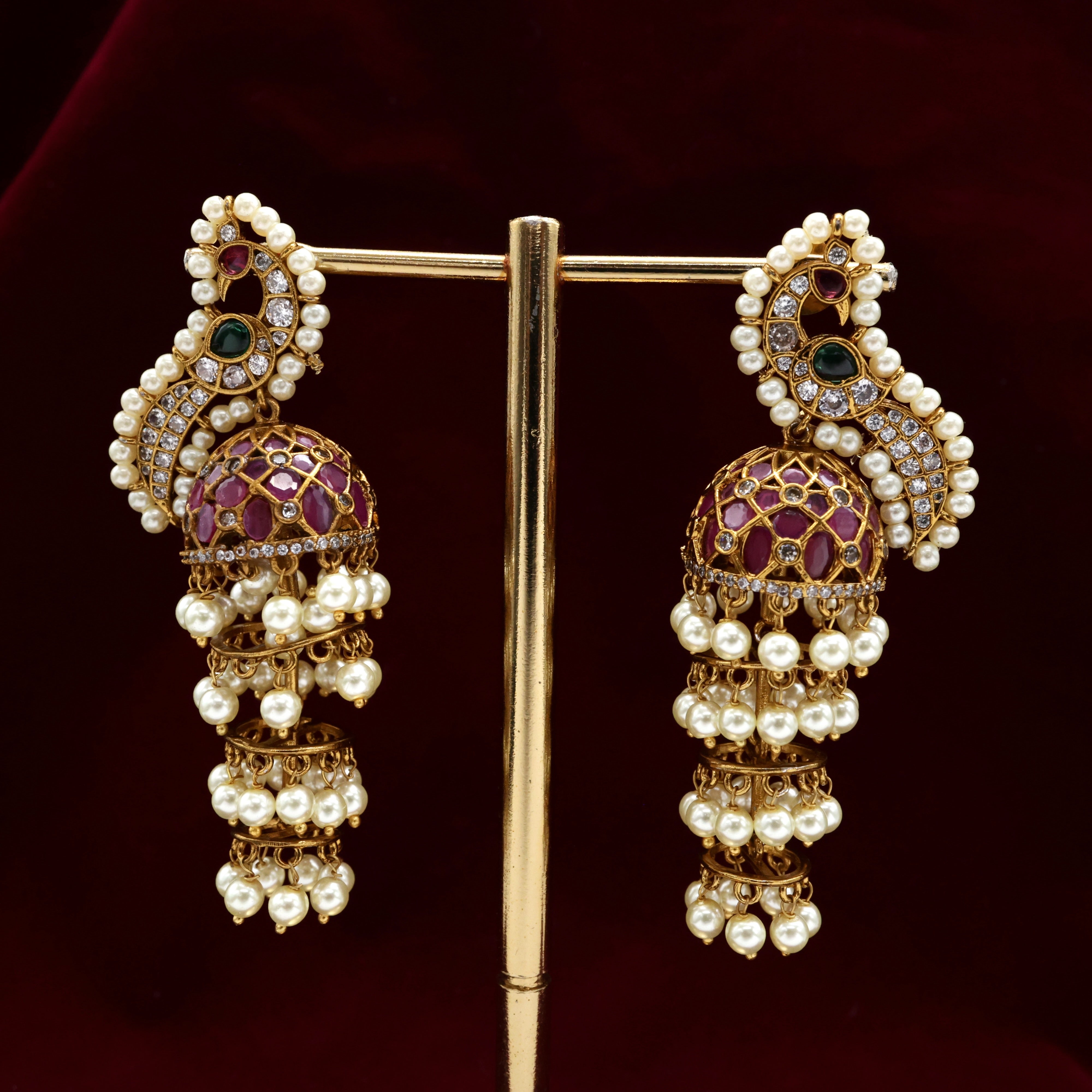 AD 4 Layer Peacock Jhumkas