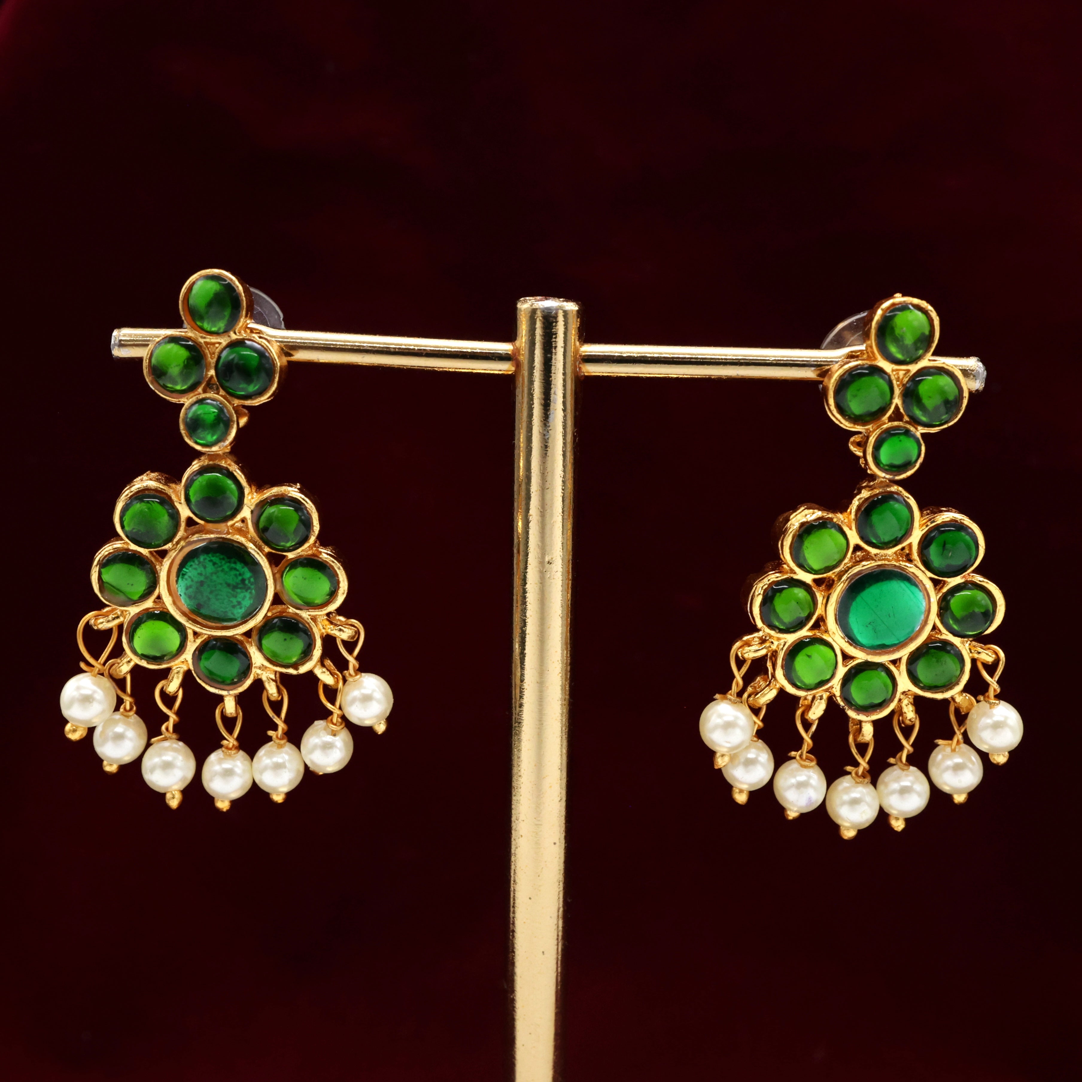 Kemp Flower Traditional Style Earrings - Green