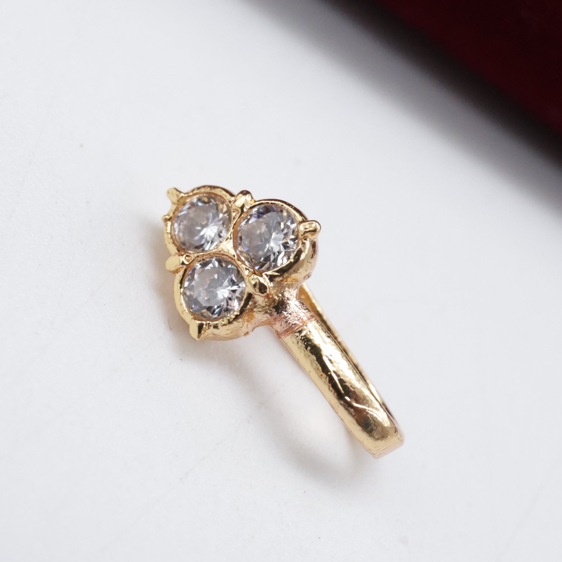 Diamond Look Micro Gold Polished 3 Stone Press On Nose Pin