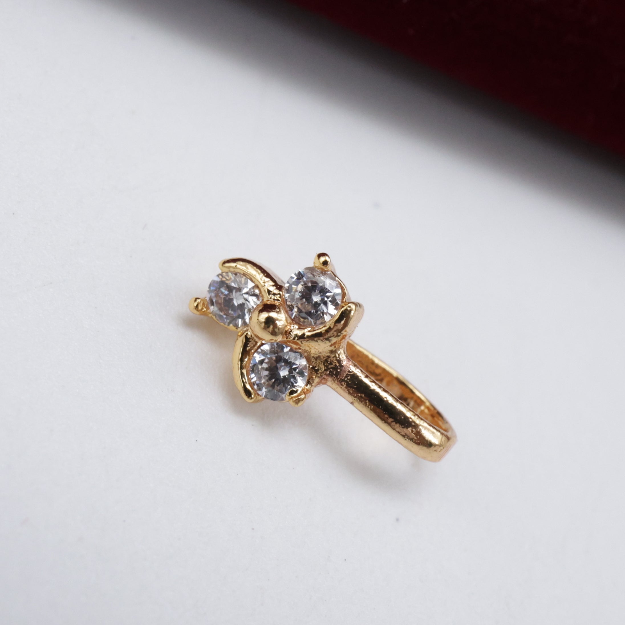 Micro Gold Polished 3 Stone Diamond Look Press On Nose Pin