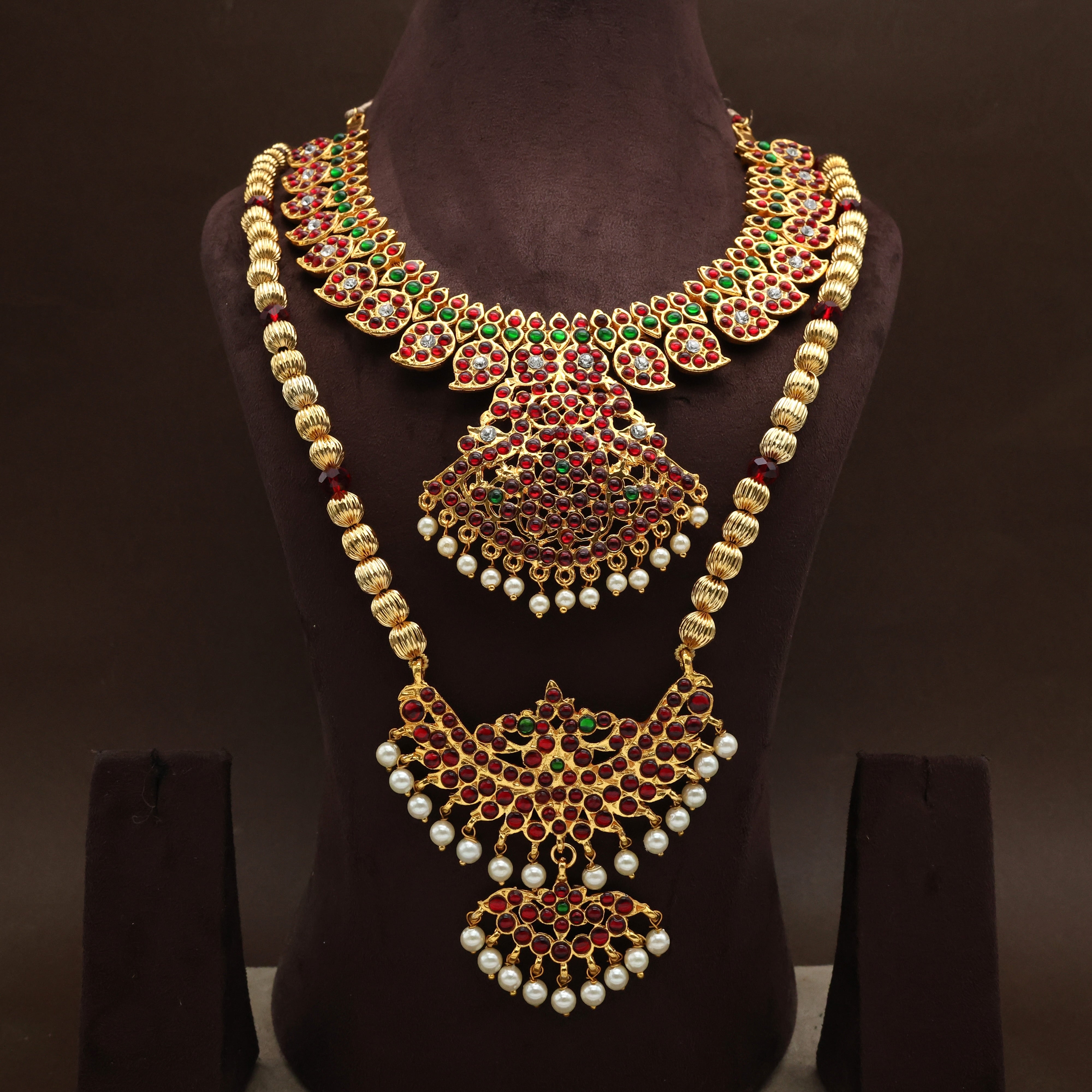 Gold Look Kemp Traditional Temple Semi Bridal/Bharatanatyam Set