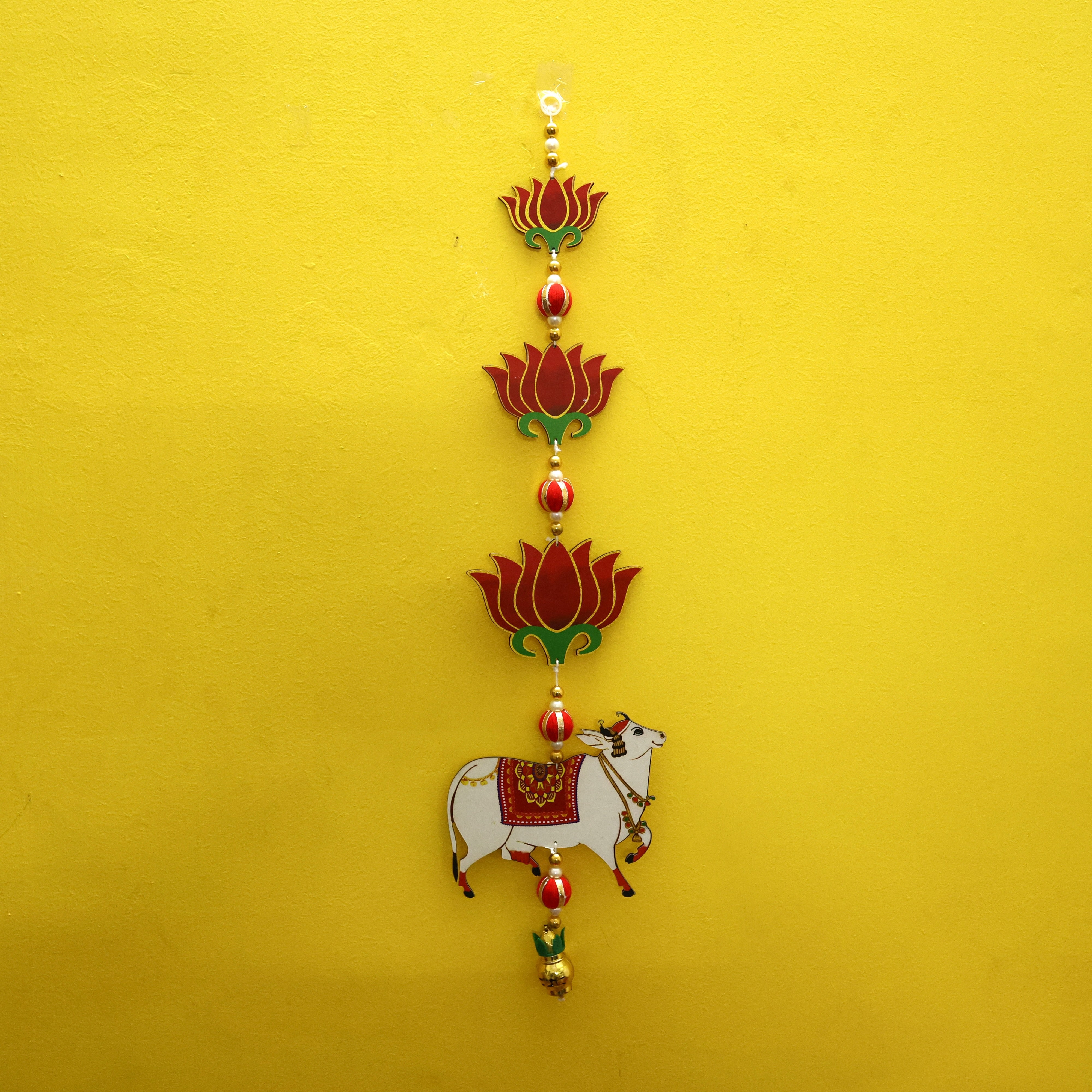 MDF Lotus Pichwai Cow Wall Hanging