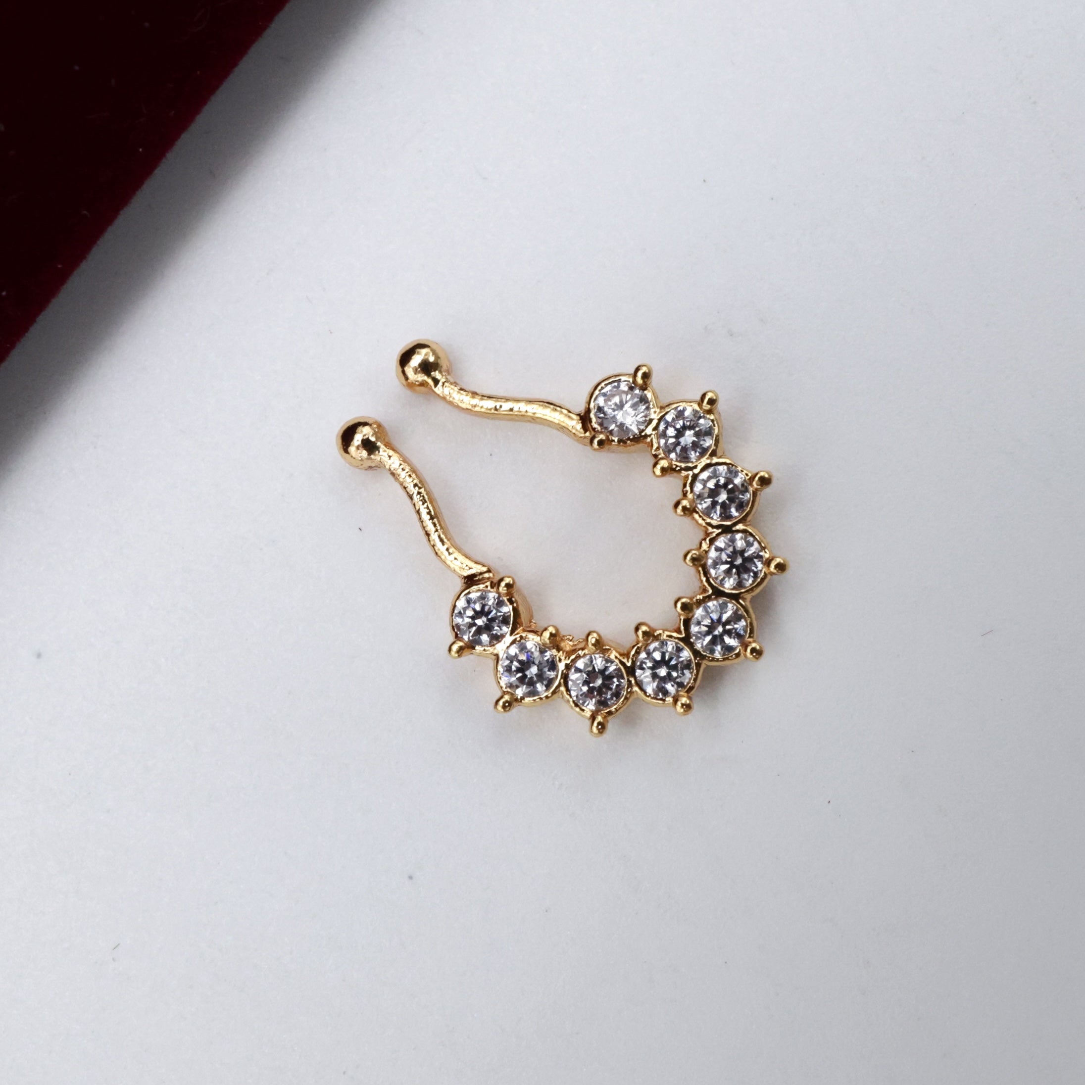 Real Gold Toned Micro Gold Polished Diamond Look Bridal Bugadi/Nose Pin