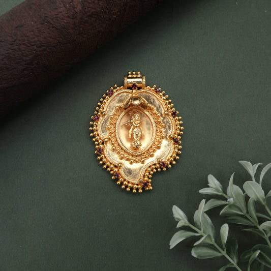 Real Gold Tone Traditional Kerala Aalilai Krishnan Pendant