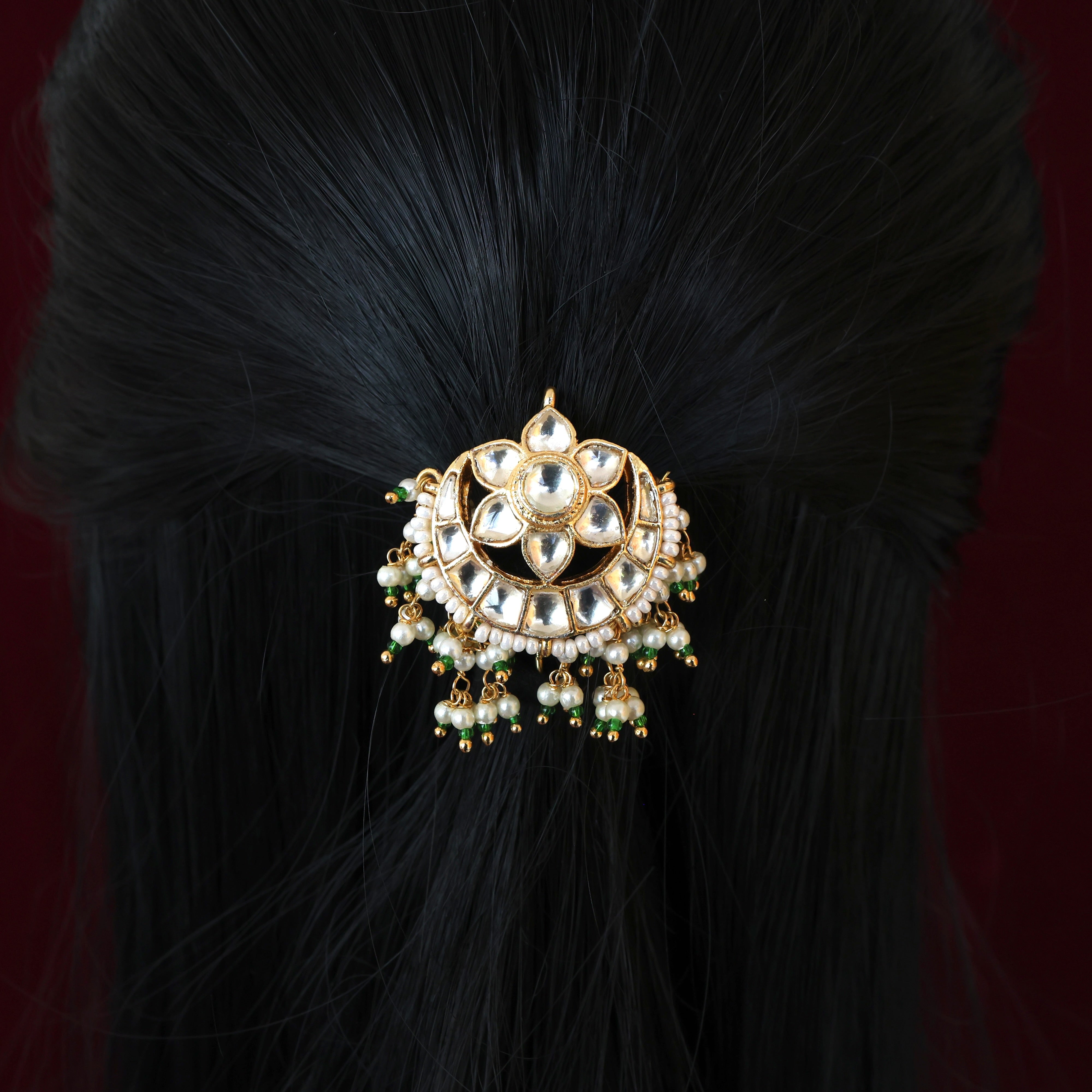 Premium Pachi Kundan Single PIece Hair Choti - Moon Star