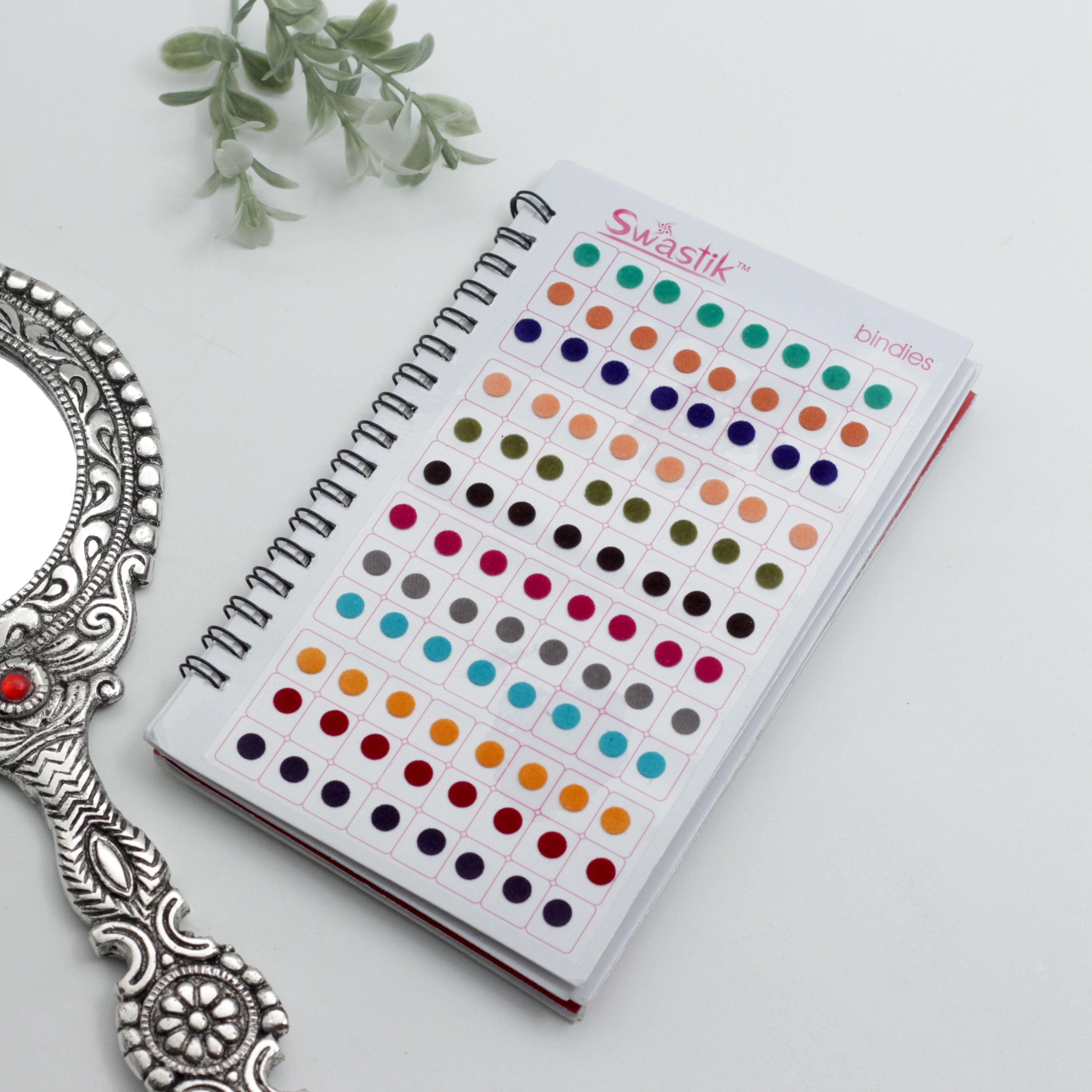 Round Multicolour Plain Velvet Bridal Bindis Sticker Kumkum Spiral Book - Regular Sizes - Swastik