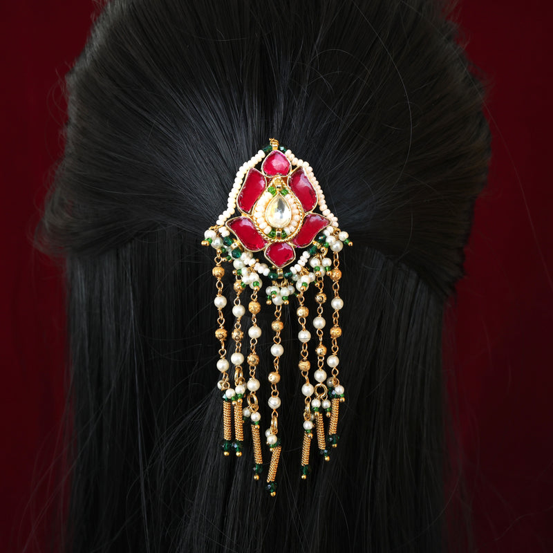 PREMIUM PACHI KUNDAN LOTUS BUD SINGLE PIECE BRIDAL CHOTI