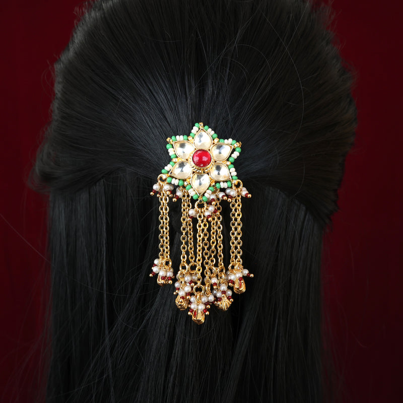 PREMIUM PACHI KUNDAN GOLD DROPS SINGLE PIECE BRIDAL CHOTI