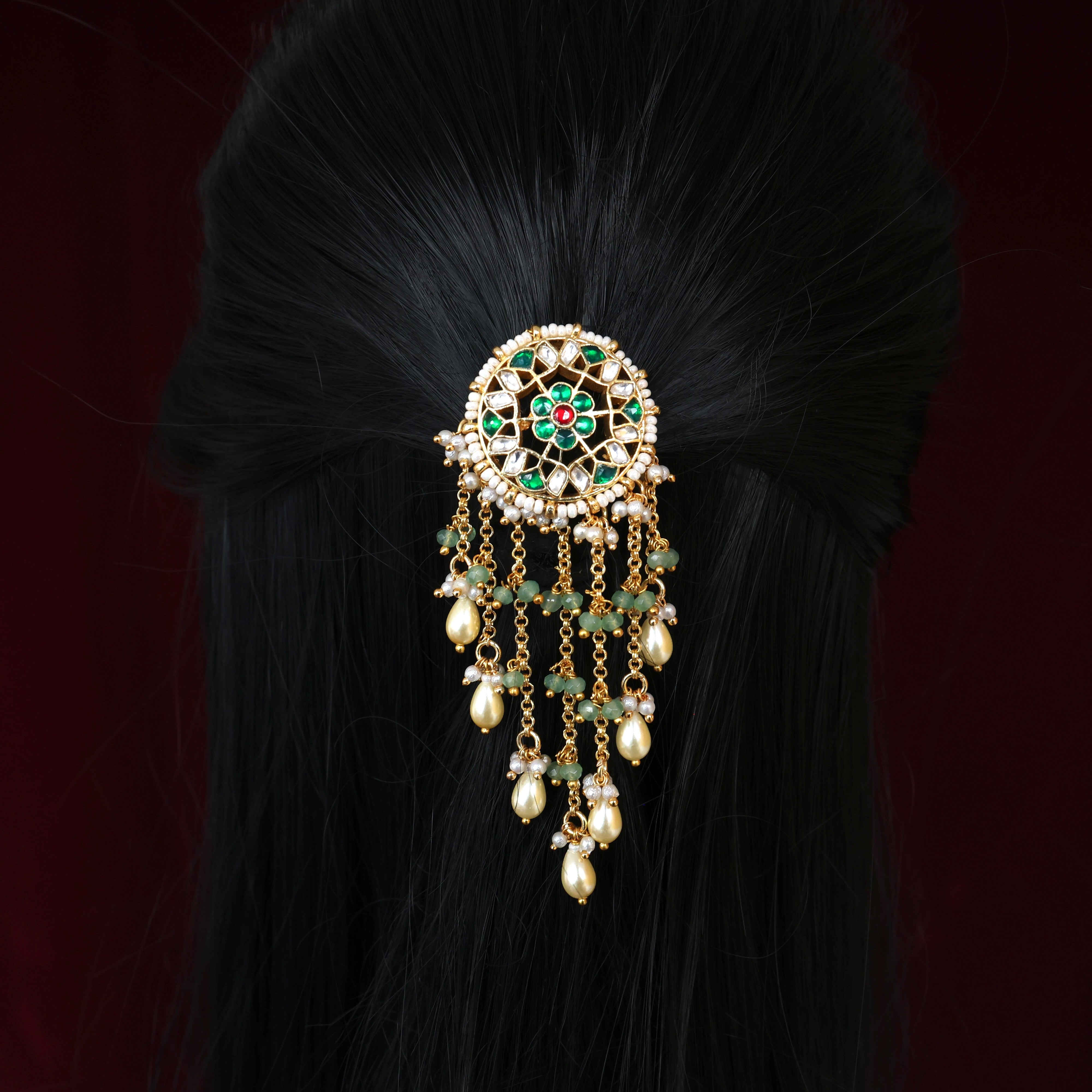 Premium Pachi Kundan Star Flower Dream Catcher Single PIece Bridal Choti