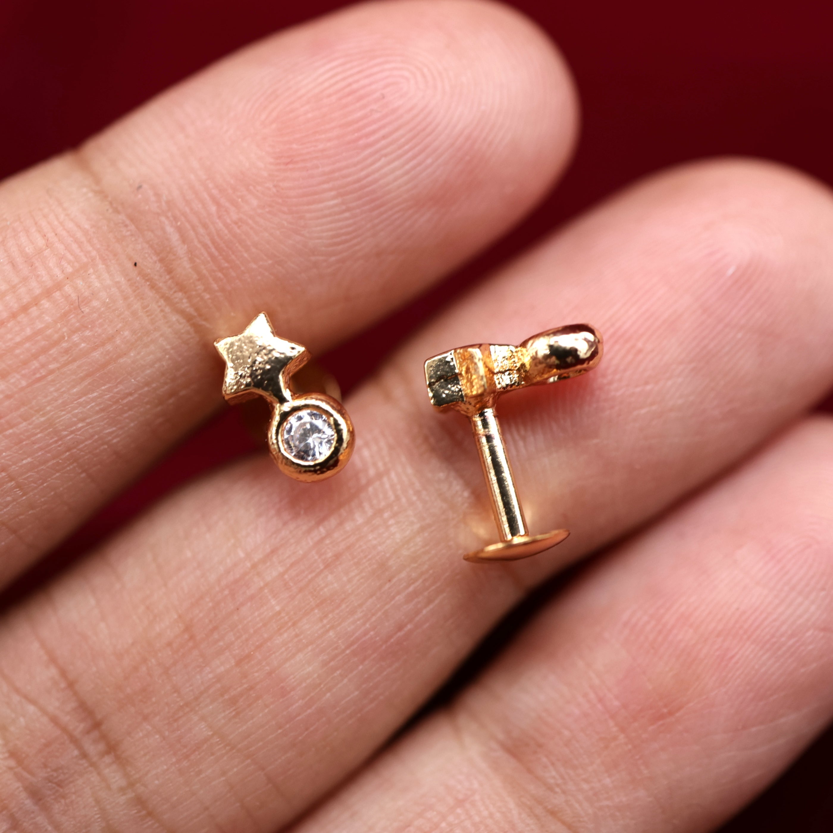 Diamond Look Real Gold Tone Micro Gold Polished Star Dot Baby Studs