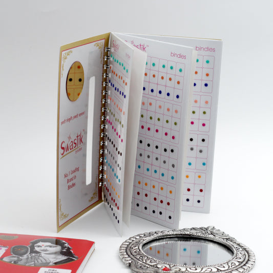 Round Multicolour Plain Velvet Bridal Bindis Sticker Kumkum Spiral Book - Size: 3 - Swastik