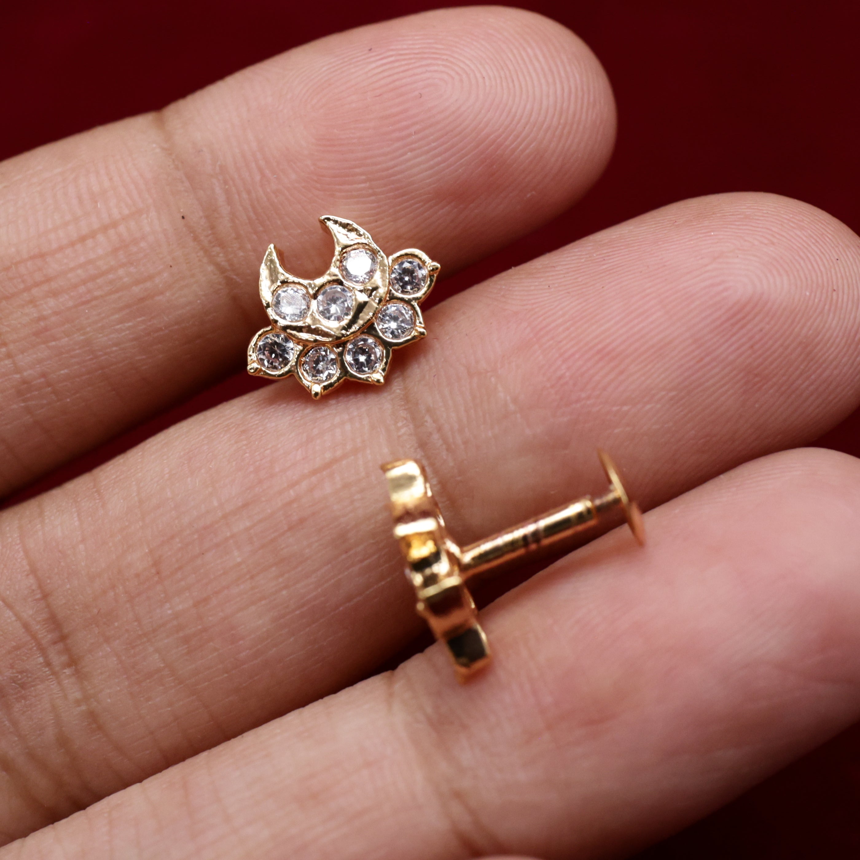 Diamond Look Micro Gold Polished Pirai Nila Kids Studs Earrings