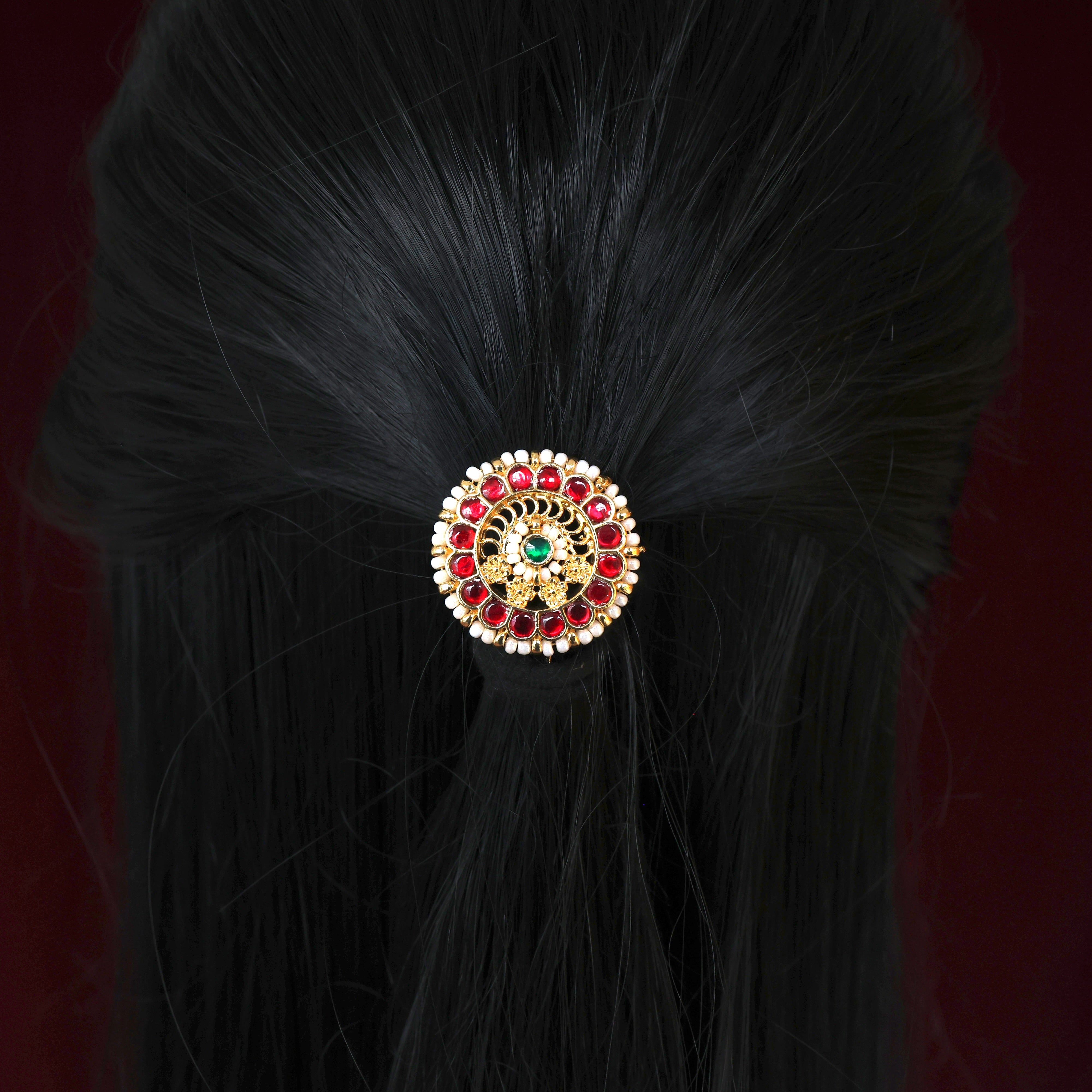 Premium Pachi Kundan Floral Chakra Single Piece Bridal Choti
