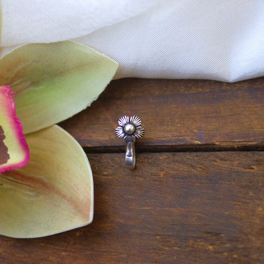 German Silver Cute Flower Clip-On Nose Pin For Non-Pierced Nose