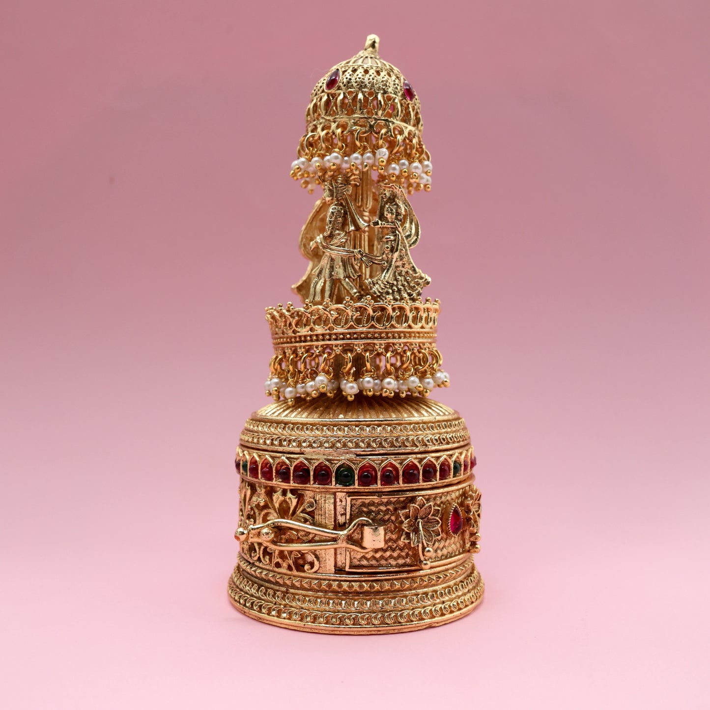 Antique Gold Kemp Royal Wedding Barat Haldi/Kumkum Box - Sindoor Dabbi