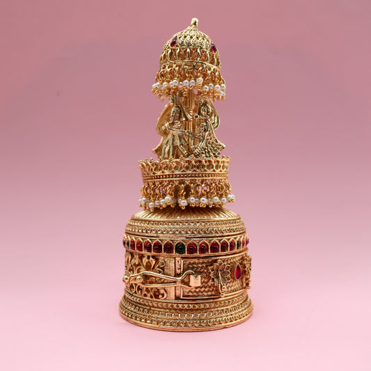 Antique Gold Kemp Royal Wedding Barat Haldi/Kumkum Box - Sindoor Dabbi