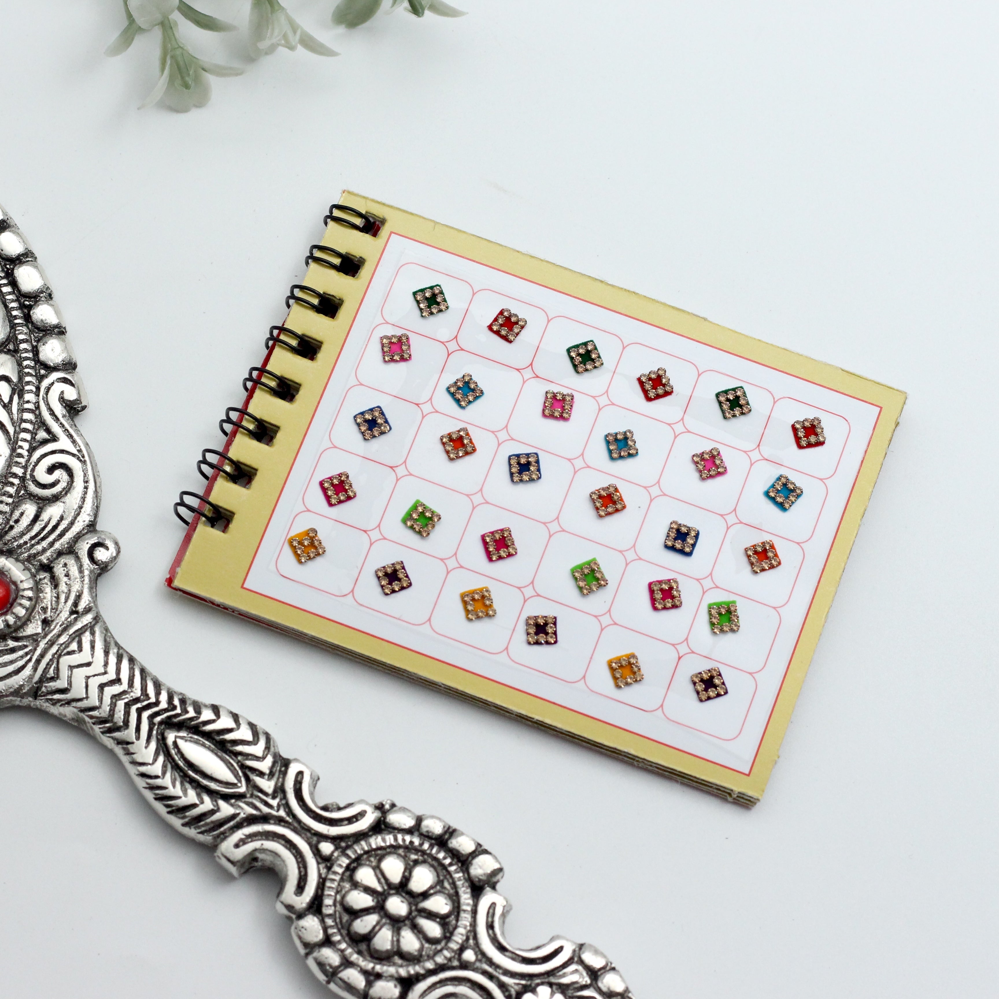 Mix Shapes and Multicolour Stone Border Fancy Velvet Bridal Bindis Sticker Kumkum Spiral Book - Size 4 - Swastik