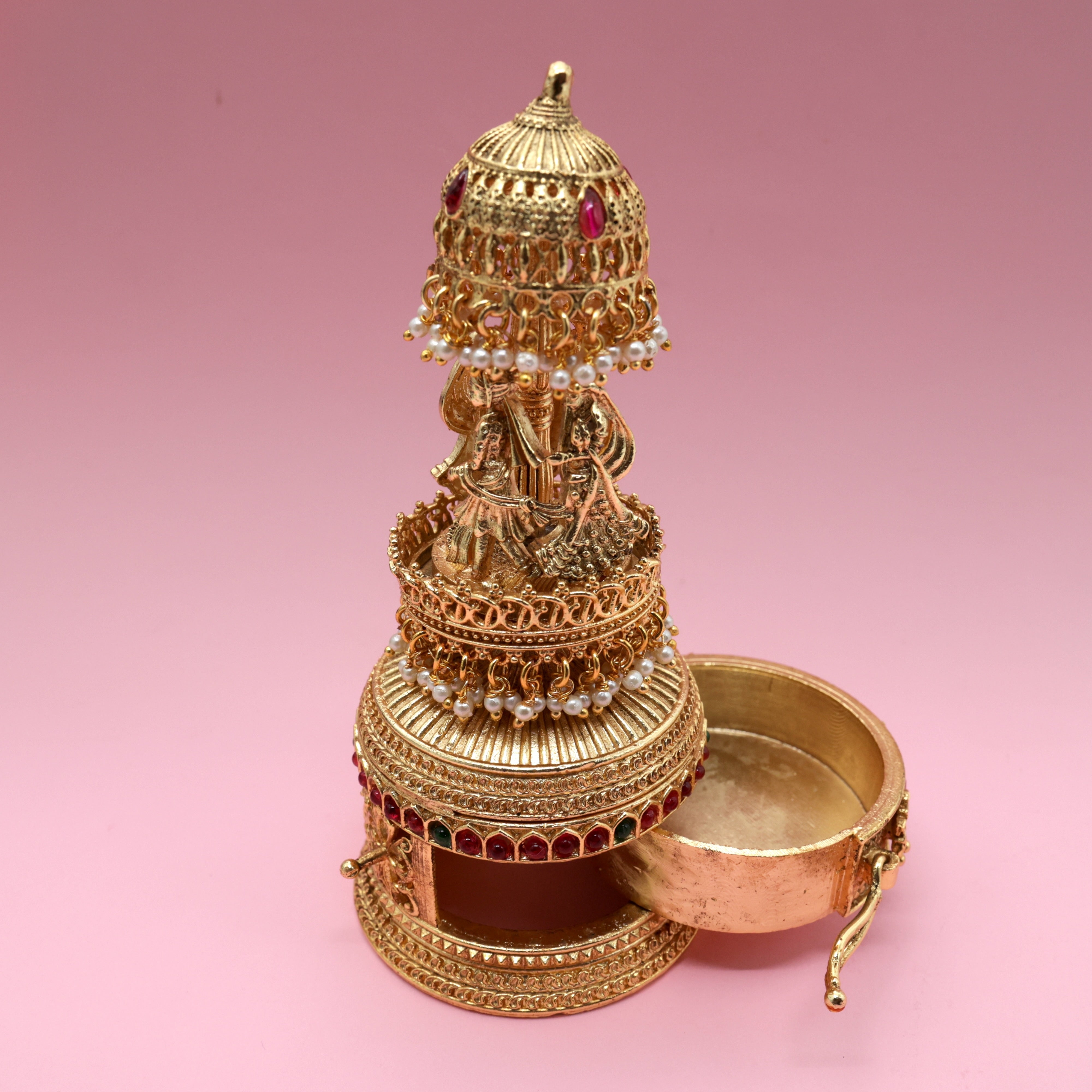 Antique Gold Kemp Royal Wedding Barat Haldi/Kumkum Box - Sindoor Dabbi