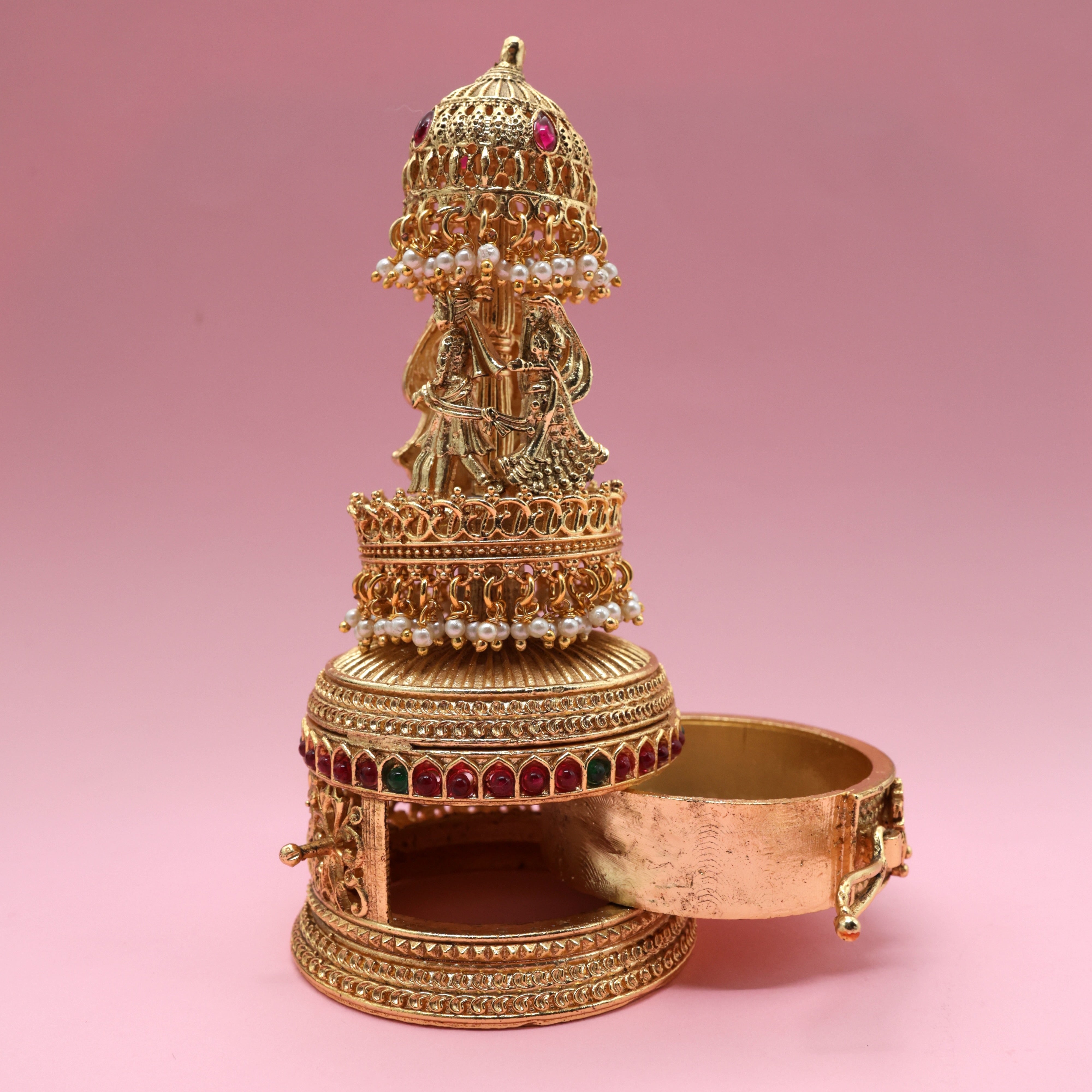 Antique Gold Kemp Royal Wedding Barat Haldi/Kumkum Box - Sindoor Dabbi