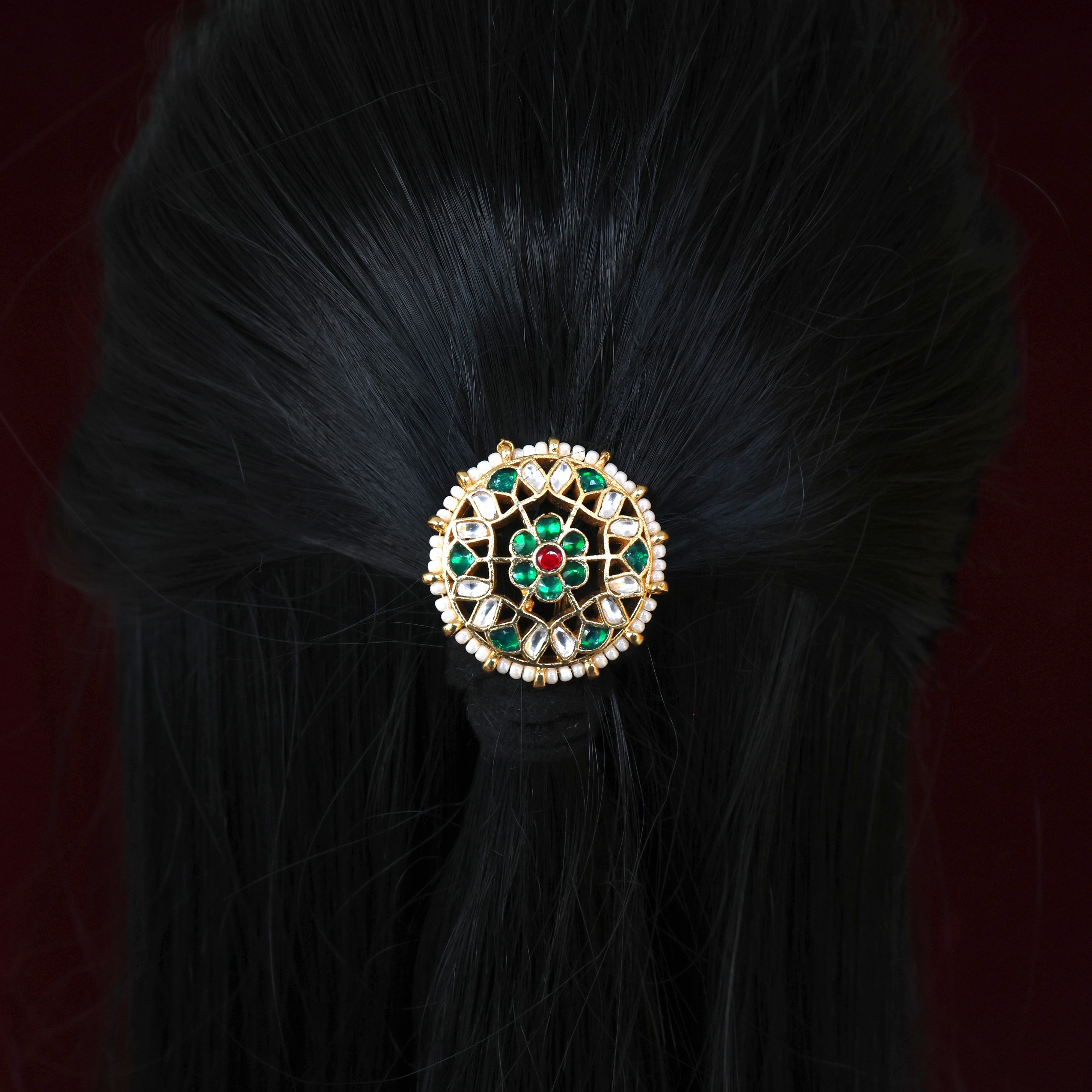 Premium Pachi Kundan Star Chakra Single Piece Bridal Hair Choti