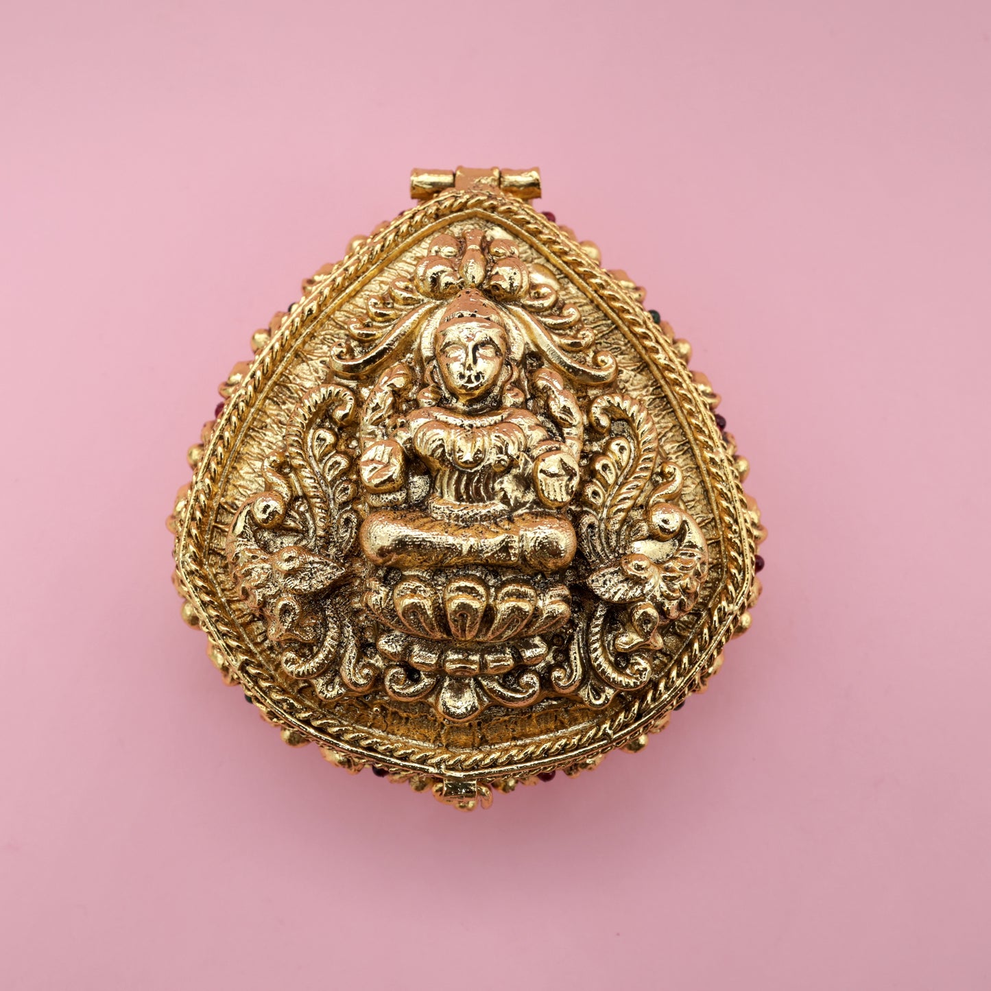 Antique Gold Kemp Big Mahalakshmi Haldi/Kumkum Box - Sindoor Dabbi