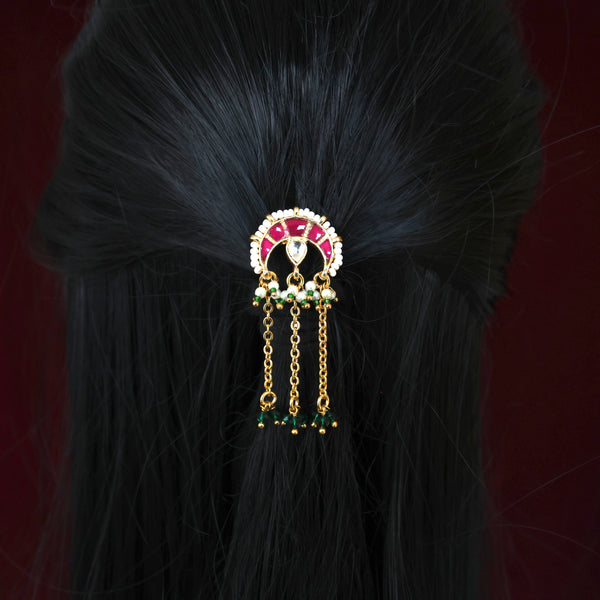 Pachi Kundan Small Inverted Chaand 3 Chain Hangings