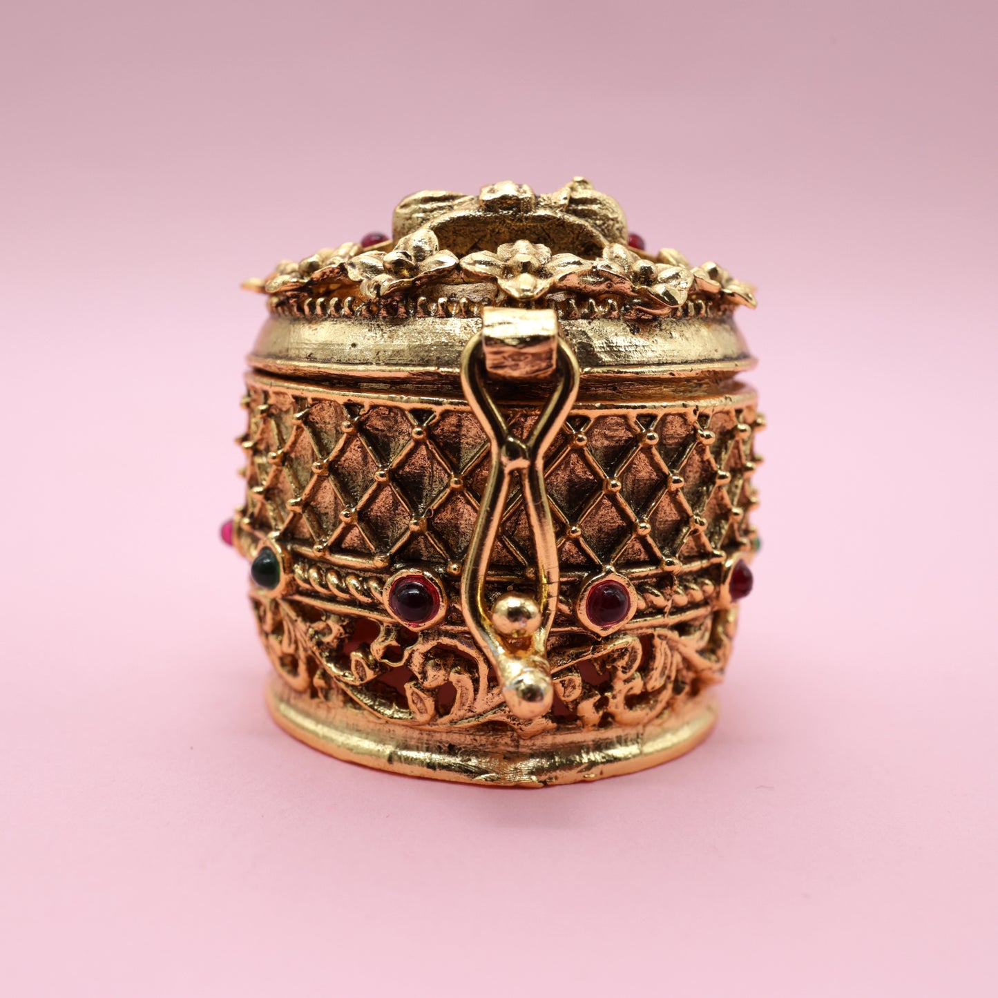 Antique Gold Kemp Lakshmi Haldi/Kumkum Box - Sindoor Dabbi