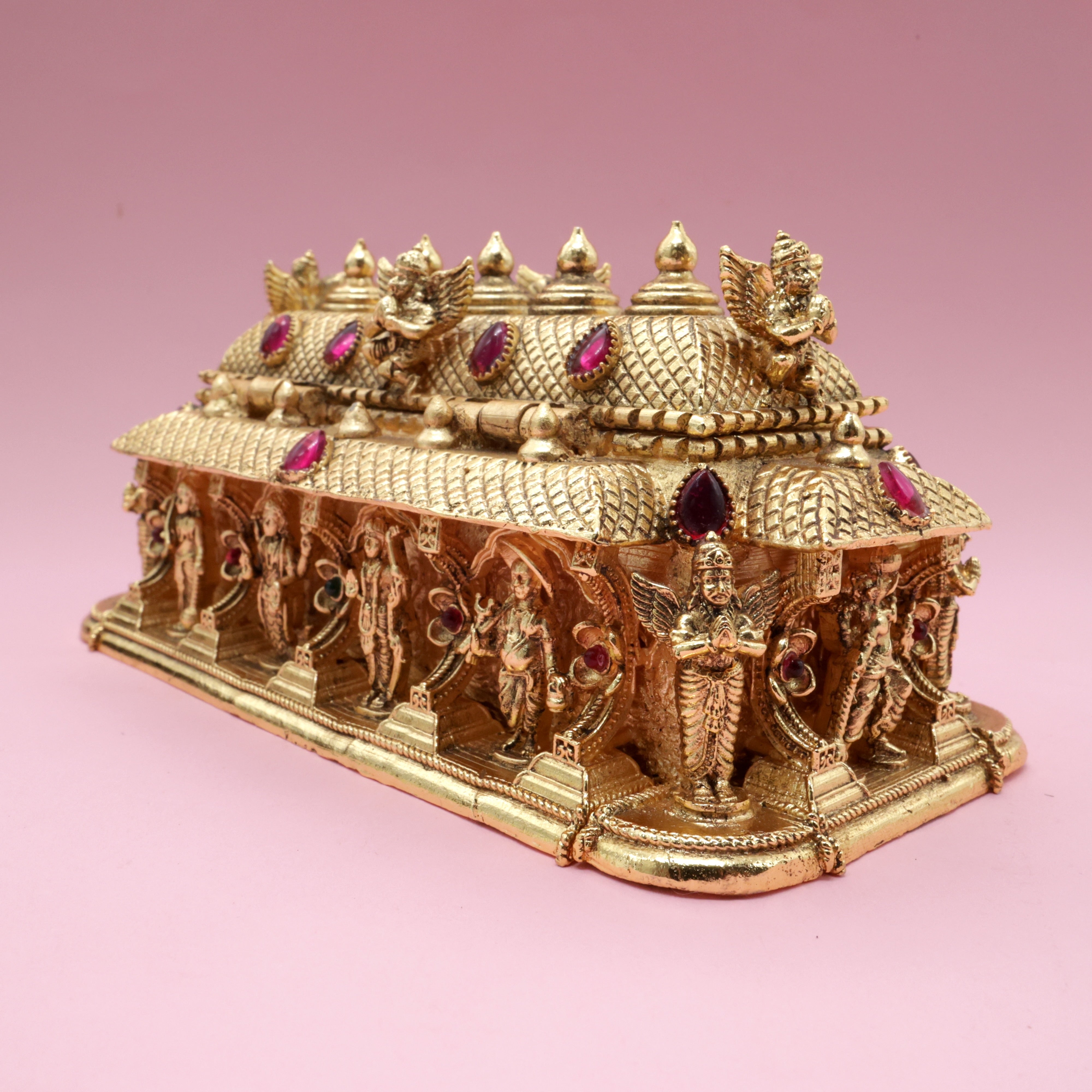 Antique Gold Kemp Dasavatharam Temple Haldi/Kumkum Box - Sindoor Dabbi