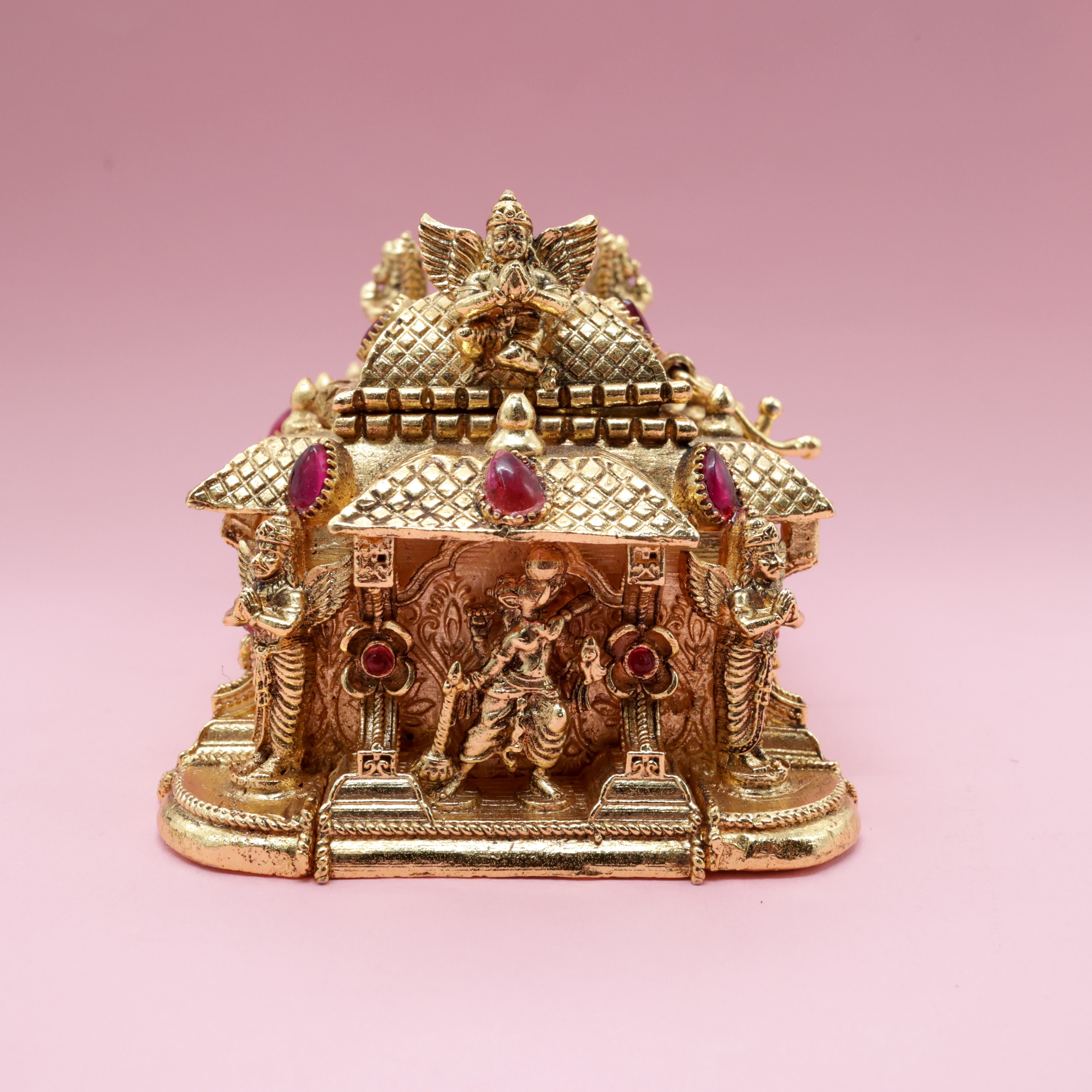 Antique Gold Kemp Dasavatharam Temple Haldi/Kumkum Box - Sindoor Dabbi