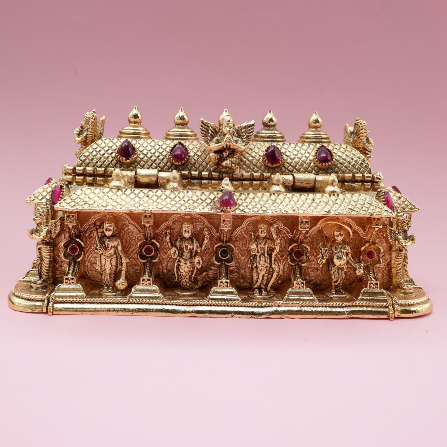 Antique Gold Kemp Dasavatharam Temple Haldi/Kumkum Box - Sindoor Dabbi