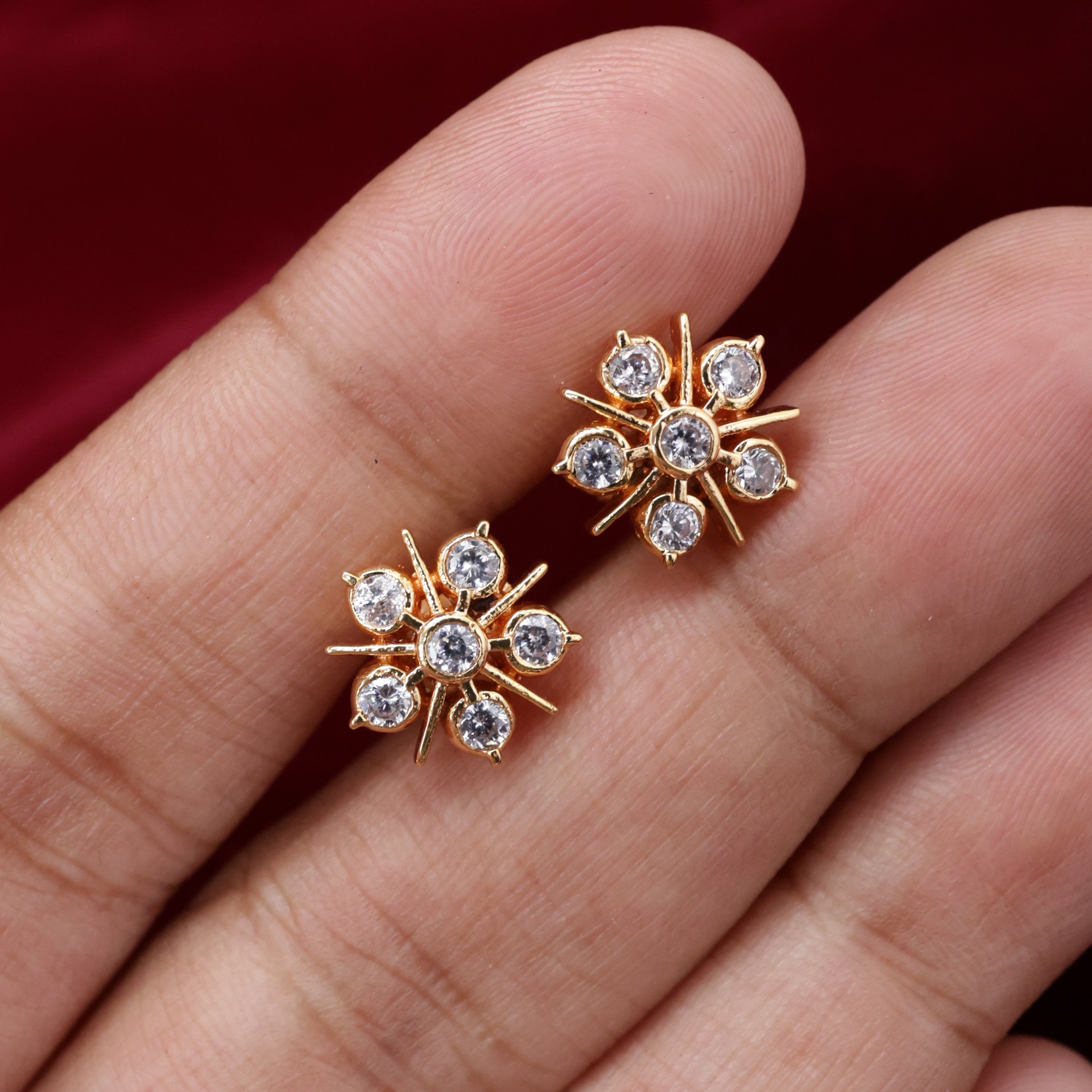 Diamond Look Micro Gold Polished Traditional SixStone Studs Earrings