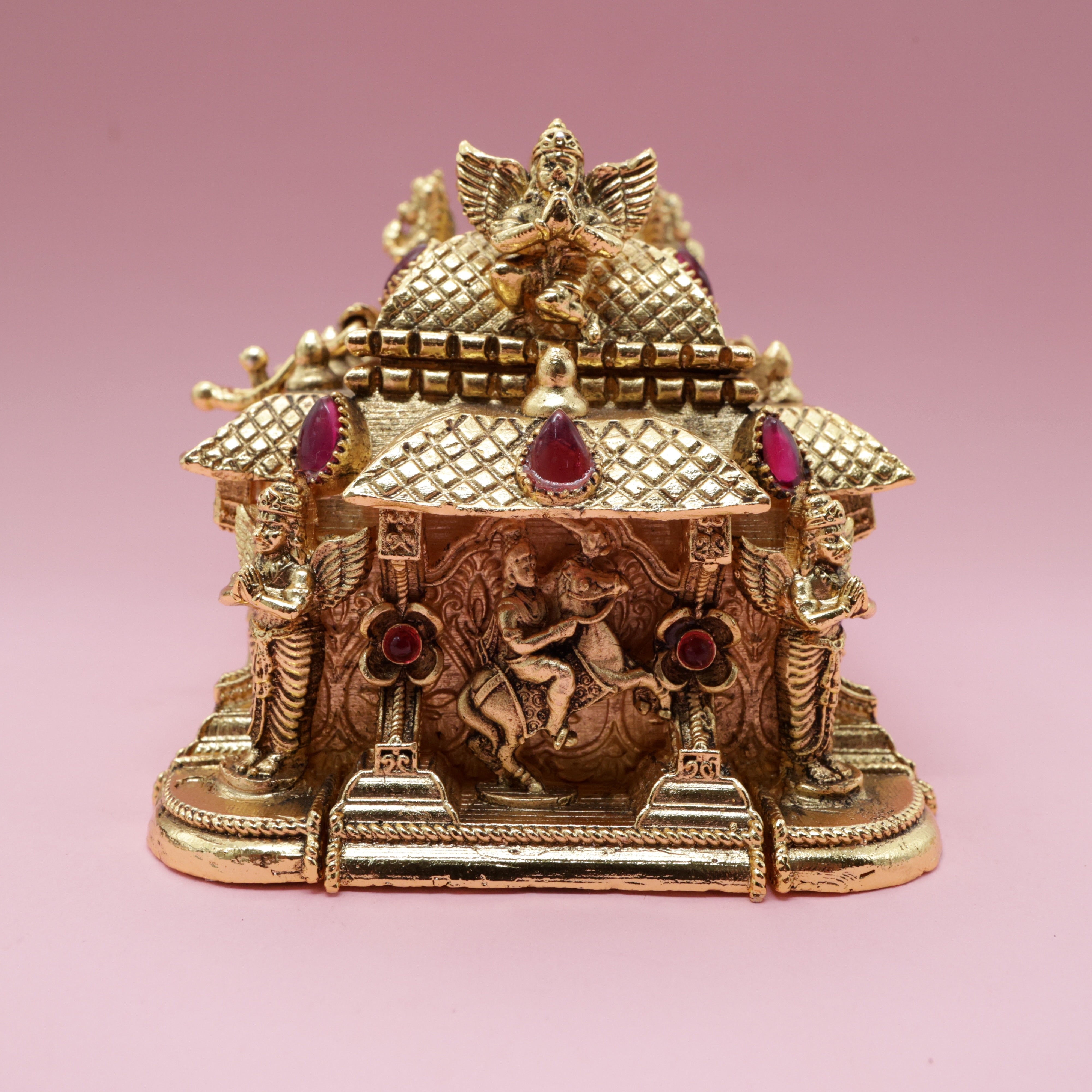 Antique Gold Kemp Dasavatharam Temple Haldi/Kumkum Box - Sindoor Dabbi