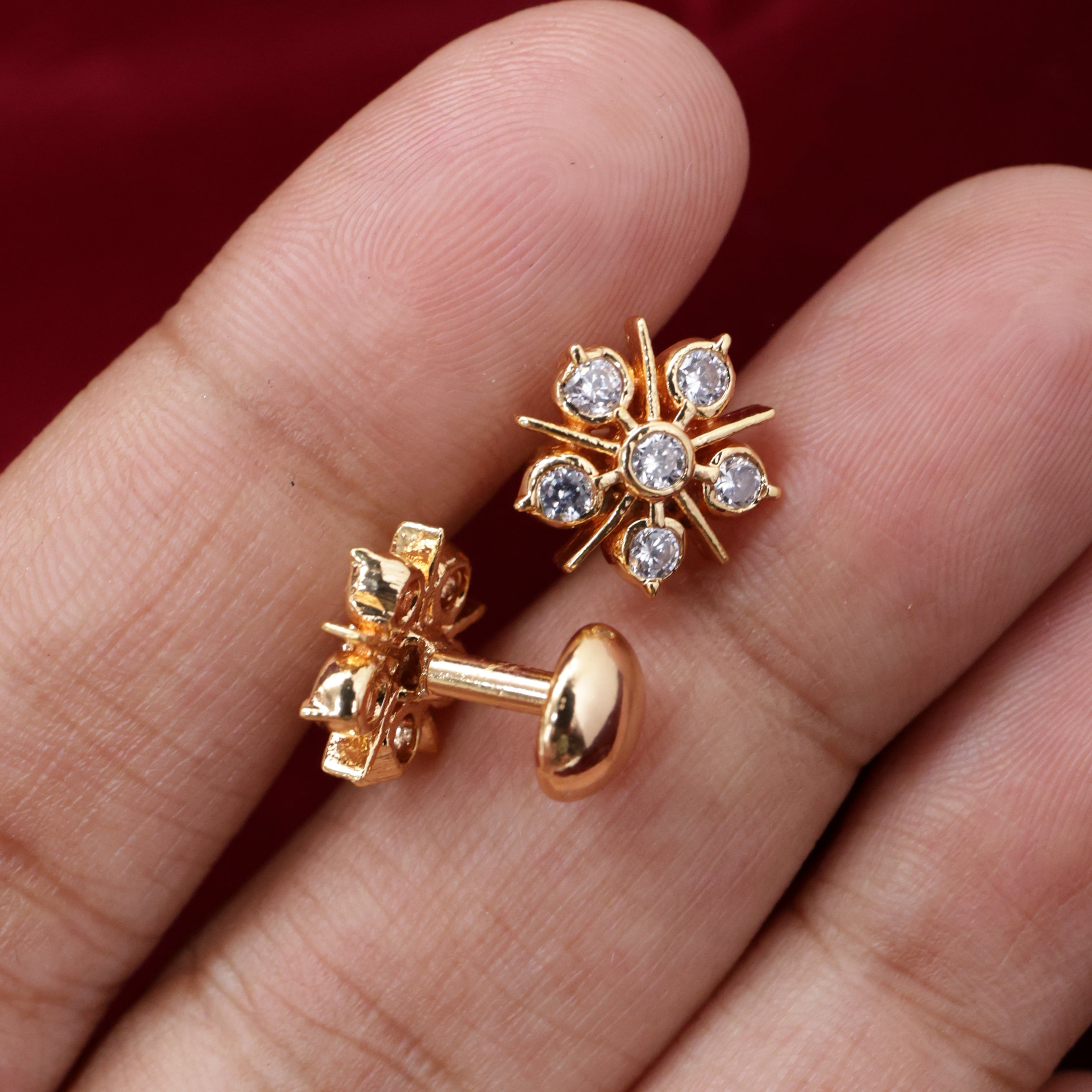 Diamond Look Micro Gold Polished Traditional SixStone Studs Earrings