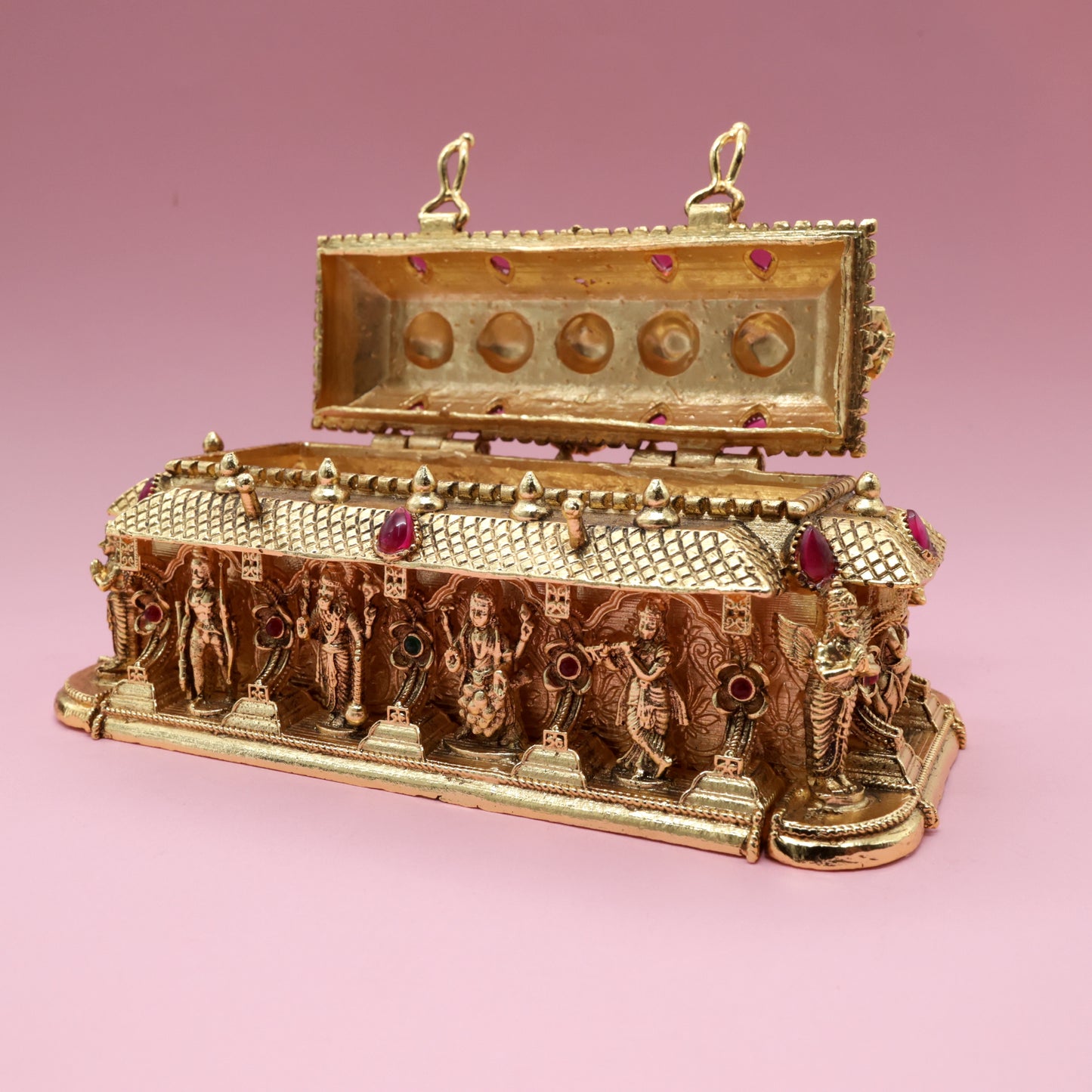 Antique Gold Kemp Dasavatharam Temple Haldi/Kumkum Box - Sindoor Dabbi