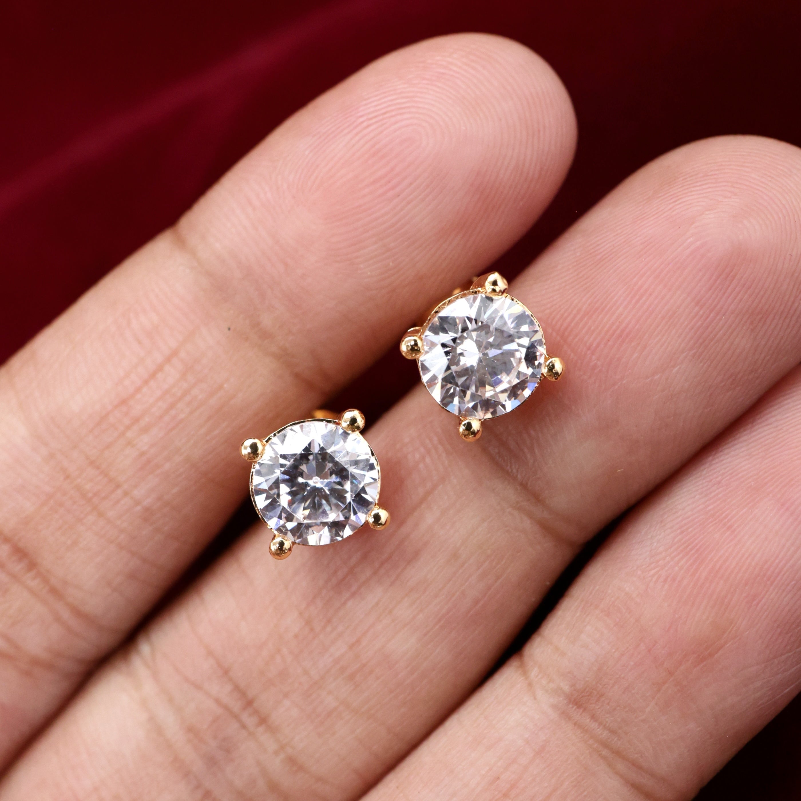 Diamond Look Single Stone Micro Gold Polished Studs Earrings