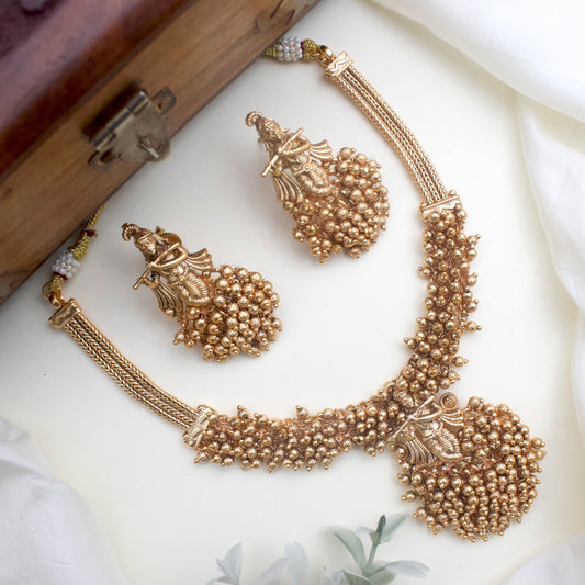 Antique Gold Bunch Beads Sri Krishna Necklace