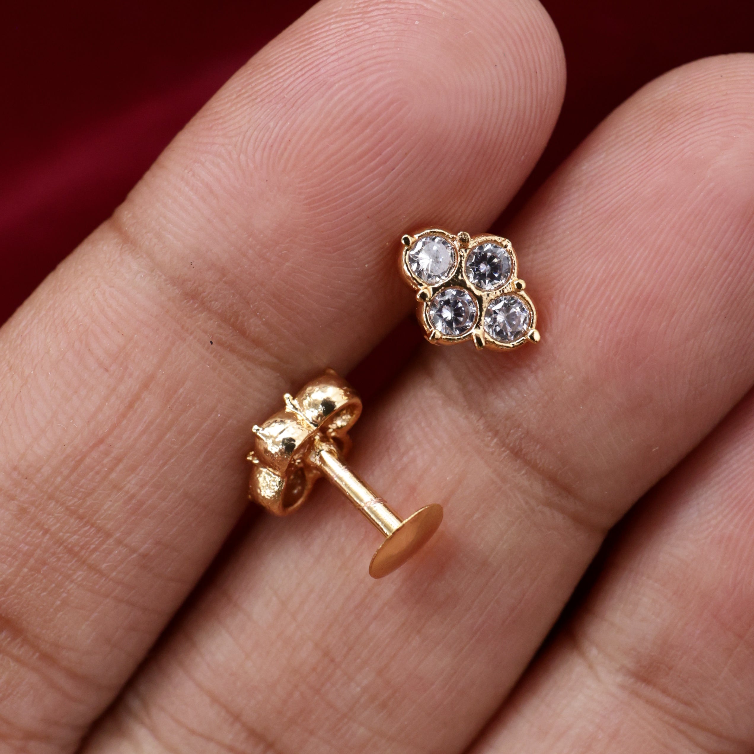 Diamond Look Micro Gold Polished Kids/Baby Studs - 4 Stones