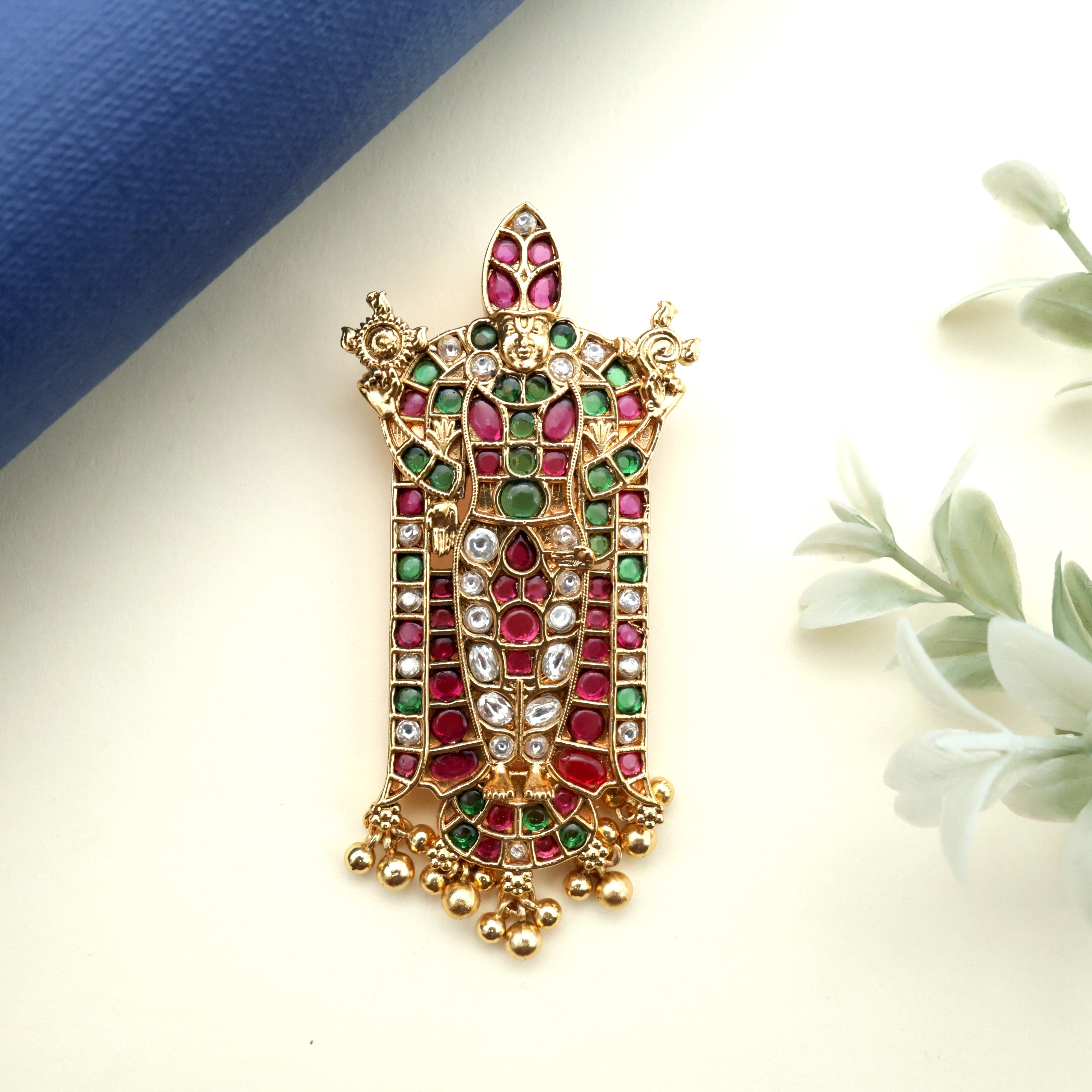 Detachable Premium Kemp Kundan Tirupathi Balaji Divine Pendant