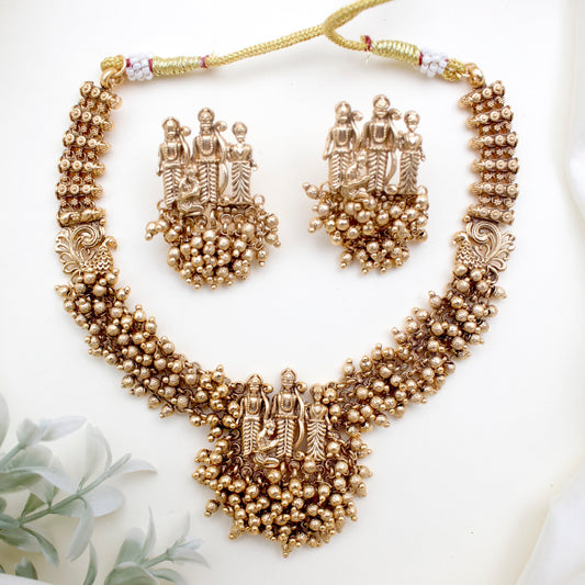 Antique Gold Bunch Beads Nagas Ram Parivar Divine Necklace Set