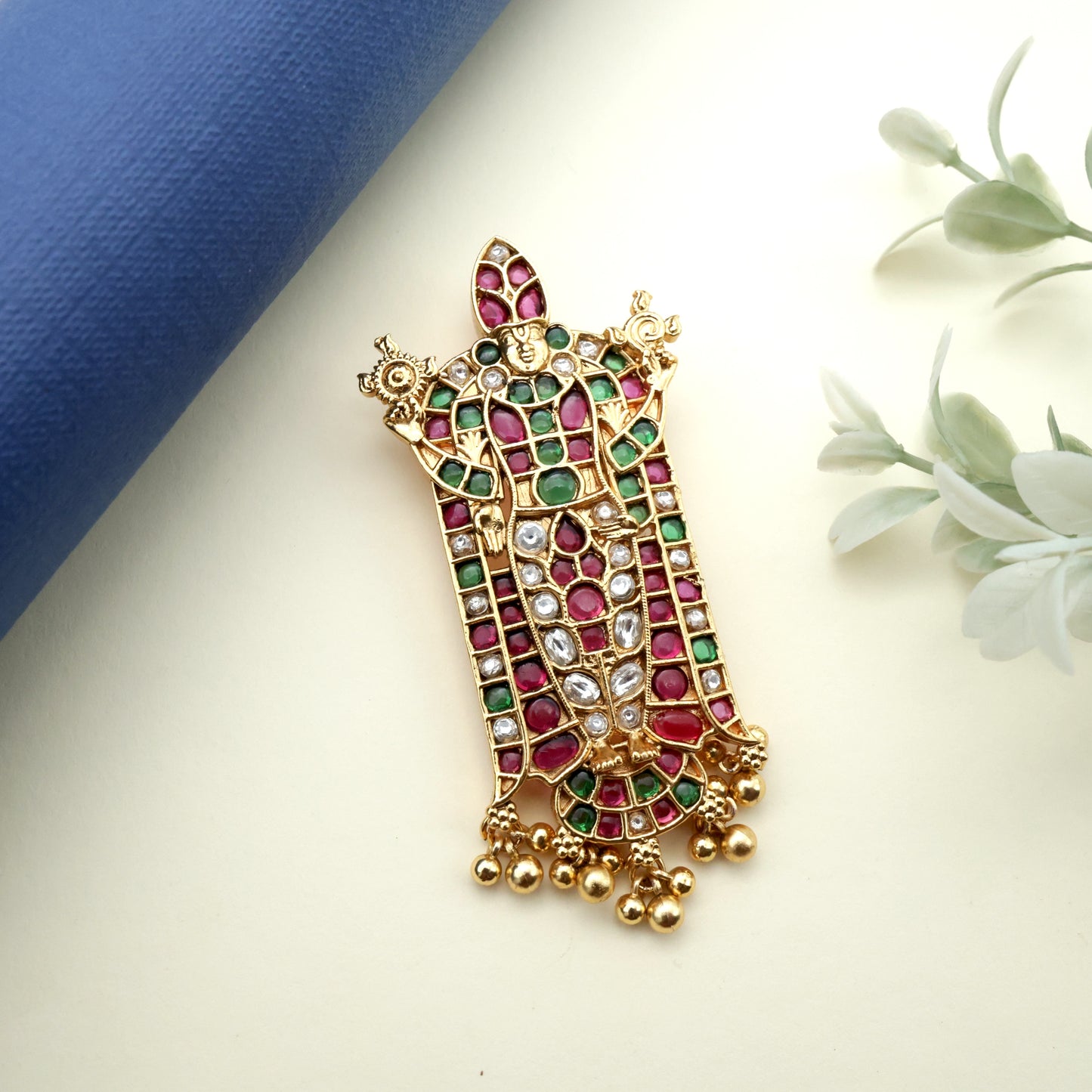 Detachable Premium Kemp Kundan Tirupathi Balaji Divine Pendant