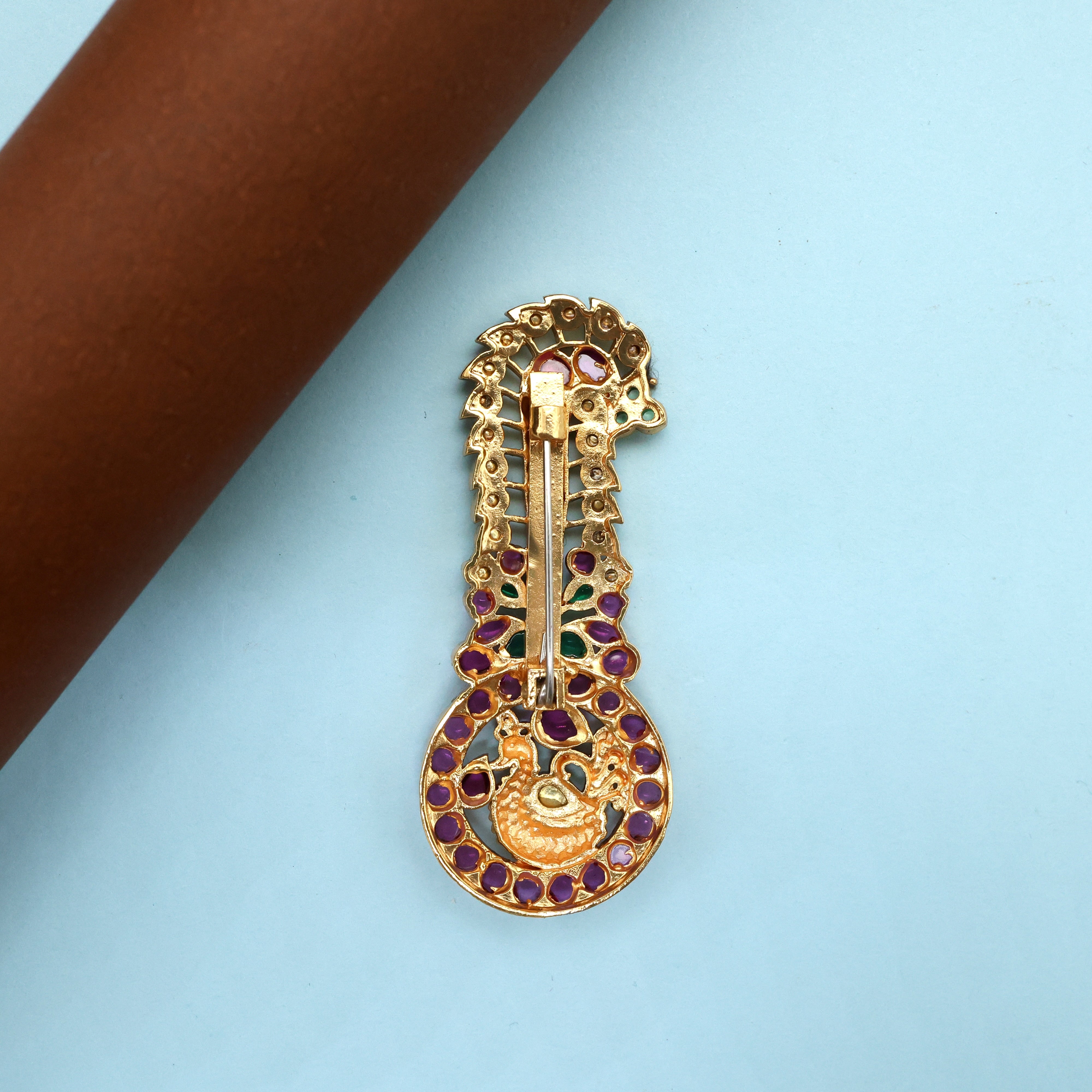 Antique Gold Kemp Kundan Annapakshi Kalangi Unisex Turban, Saree, Brooch Pin