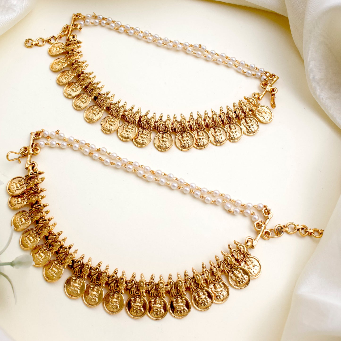 Antique Gold Lakshmi Coin Bridal Ear Chain/Maatal