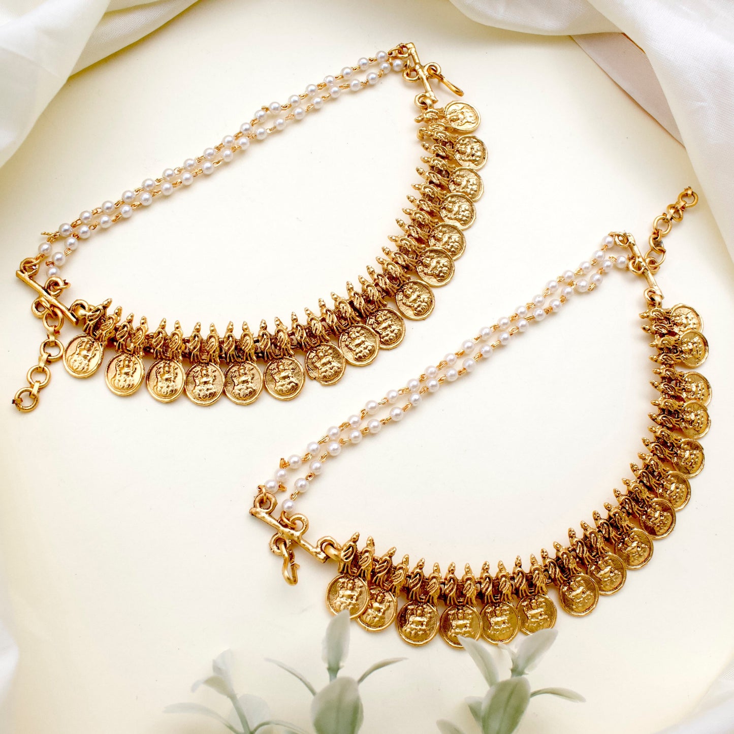 Antique Gold Lakshmi Coin Bridal Ear Chain/Maatal