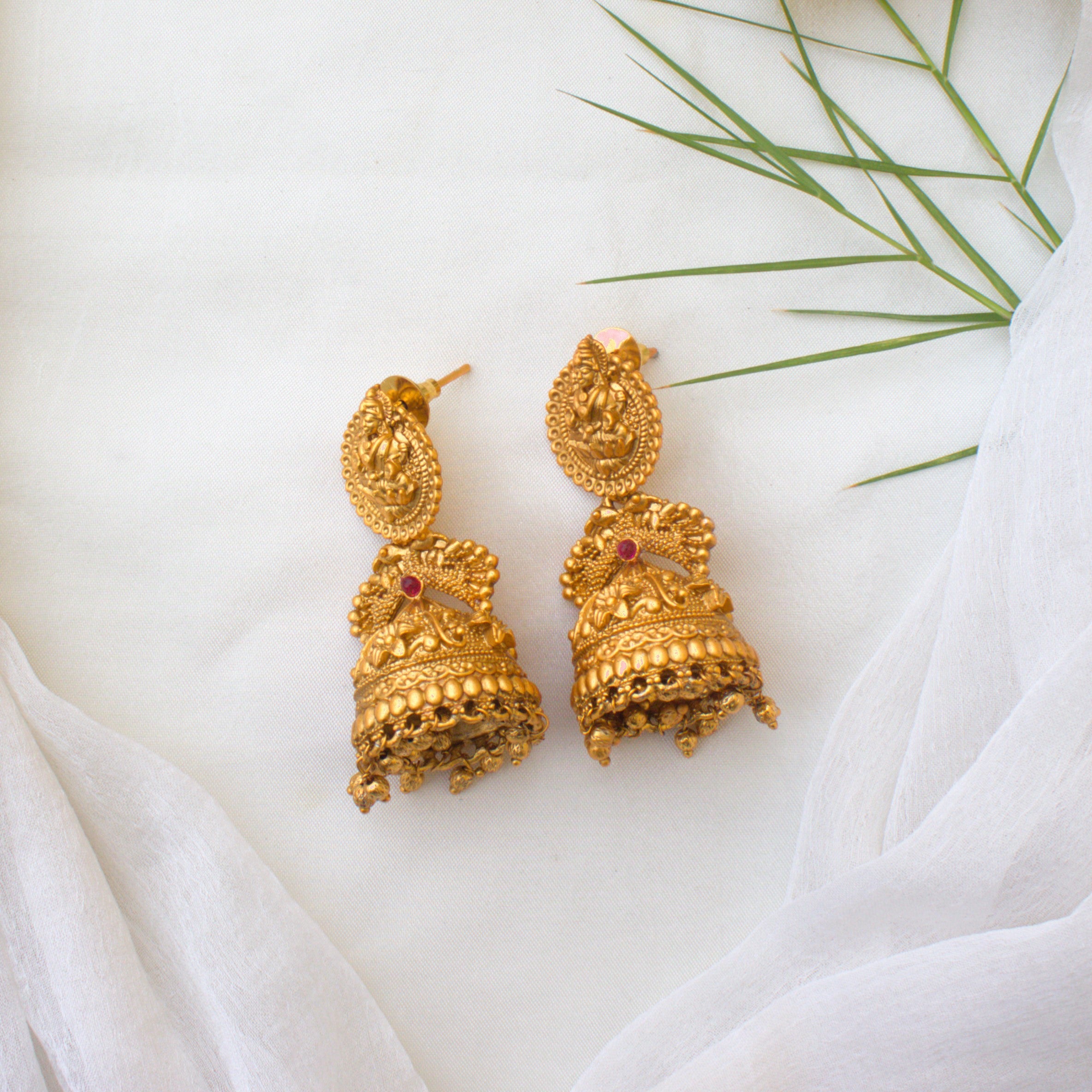 Budget Friendly Gold Matte Bridal Lakshmi Jhumkas with Gold Balls