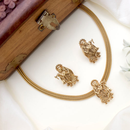 Antique Gold Radhe Krishna Lightweight Necklace Set