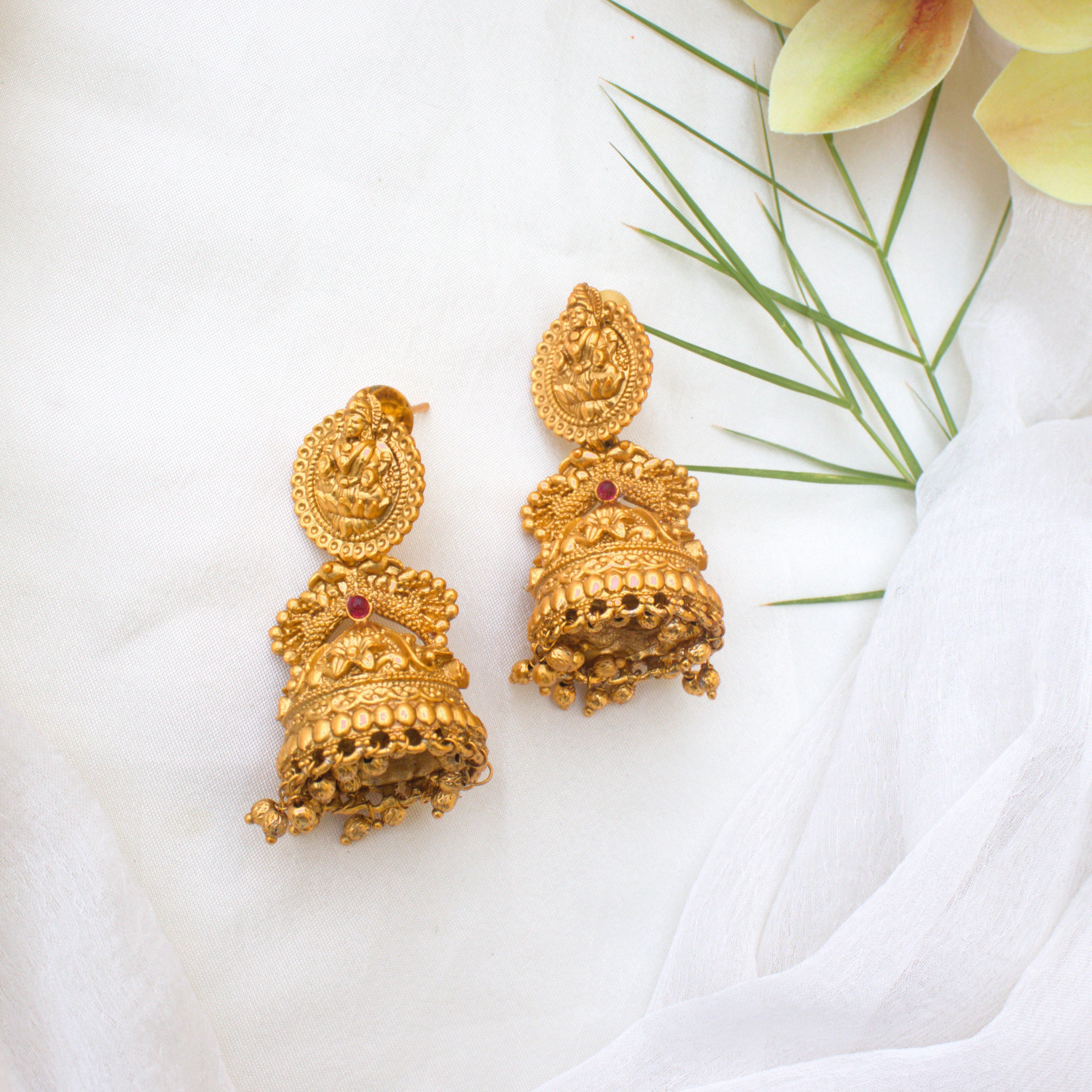 Budget Friendly Gold Matte Bridal Lakshmi Jhumkas with Gold Balls