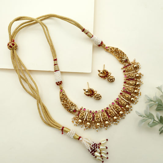 Real Gold Look Alike Antique Nagas Kemp Small Jhumka Necklace Set