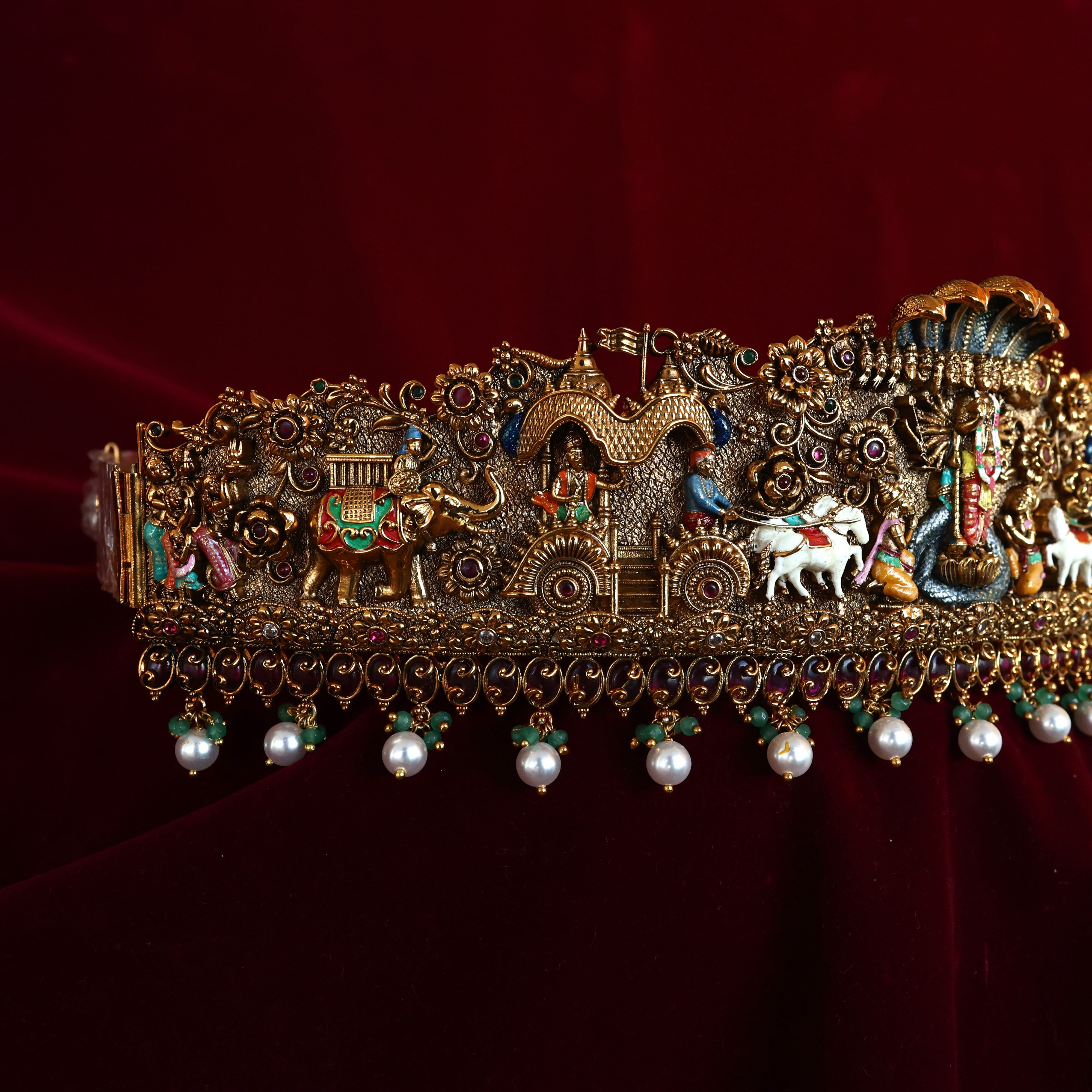 Premium Antique Nagas Colourful Mahavishnu Bridal Heavu Work Hip Belt