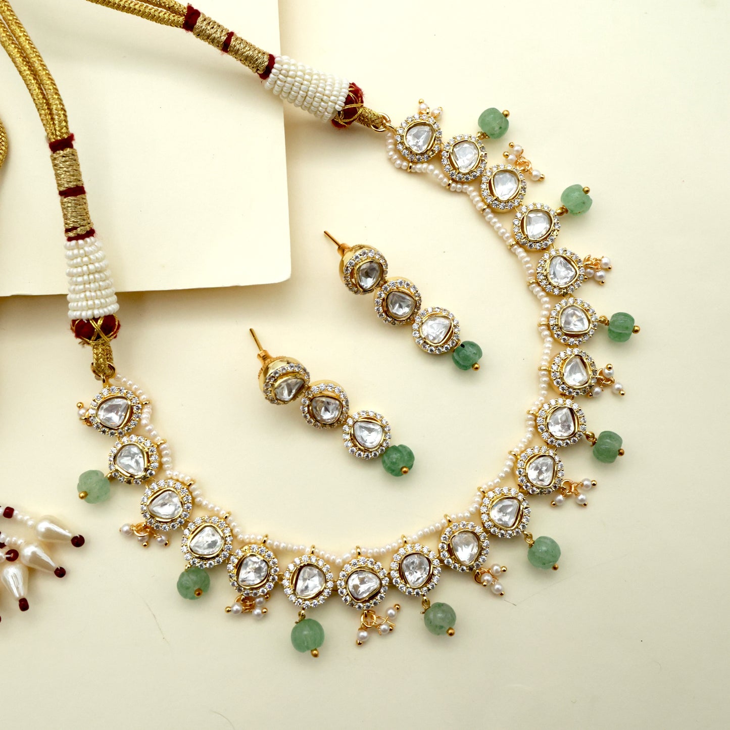 Luxurious AD Moissanite Pearl Outline Pumpkin Beads Necklace Set