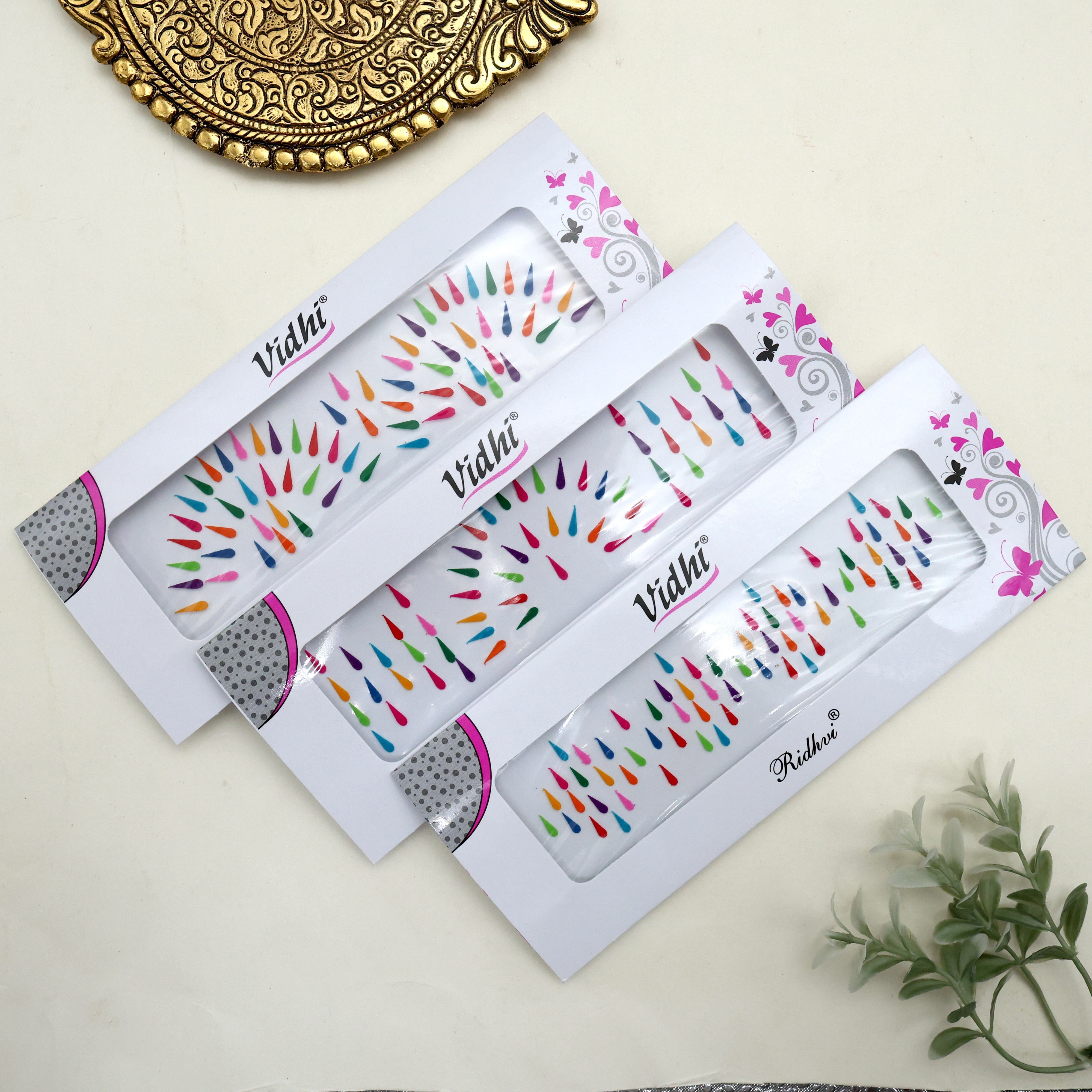 Multicolour Tilakam Sticker Bindis - Tilak Colour Sticker Pottu Bindis (Pack of 3 Small, Medium & Big Size Bindis)